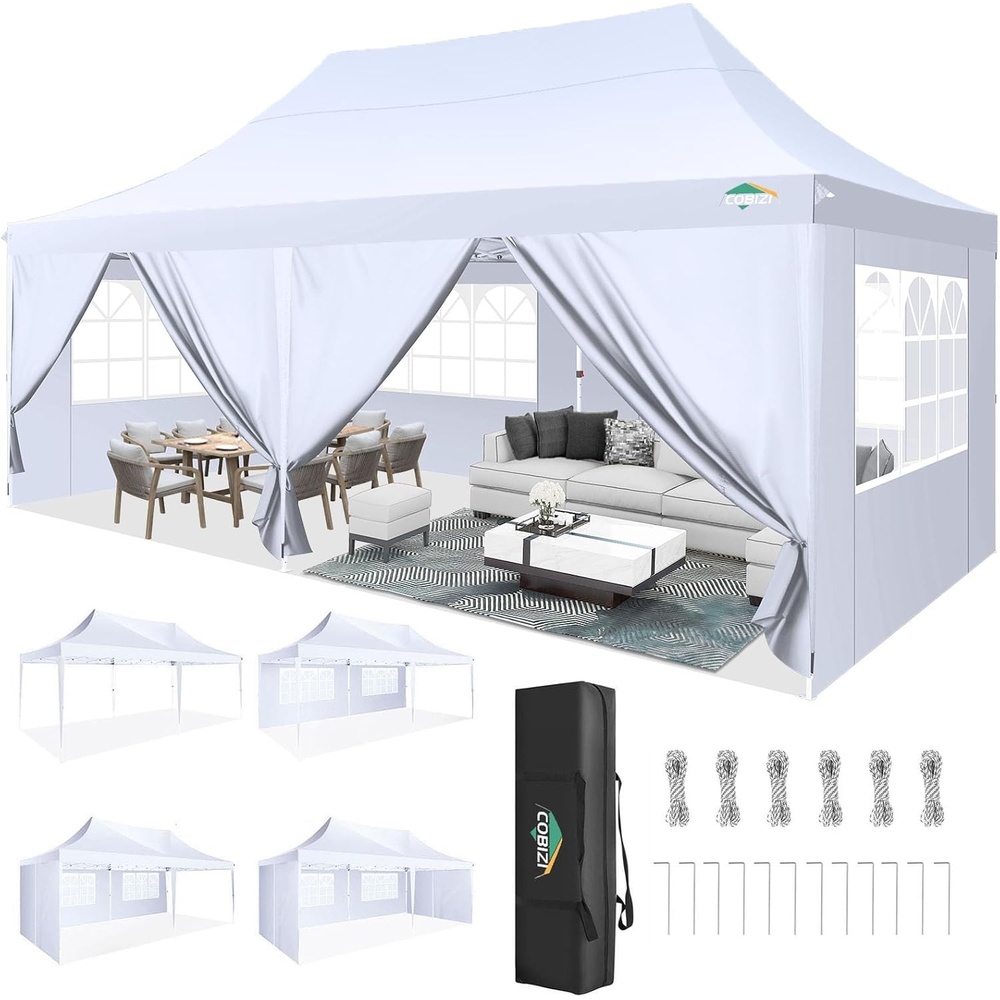 image:imageTOOLUCK Canopy Tent 10x10 Pop Up Canopy with Sidewalls and Rollup Ventilated Windows with Mosquito net Ez Outdoor Commercial Instant Gazebo Tent for Party Waterproof with CarrybagArctic White