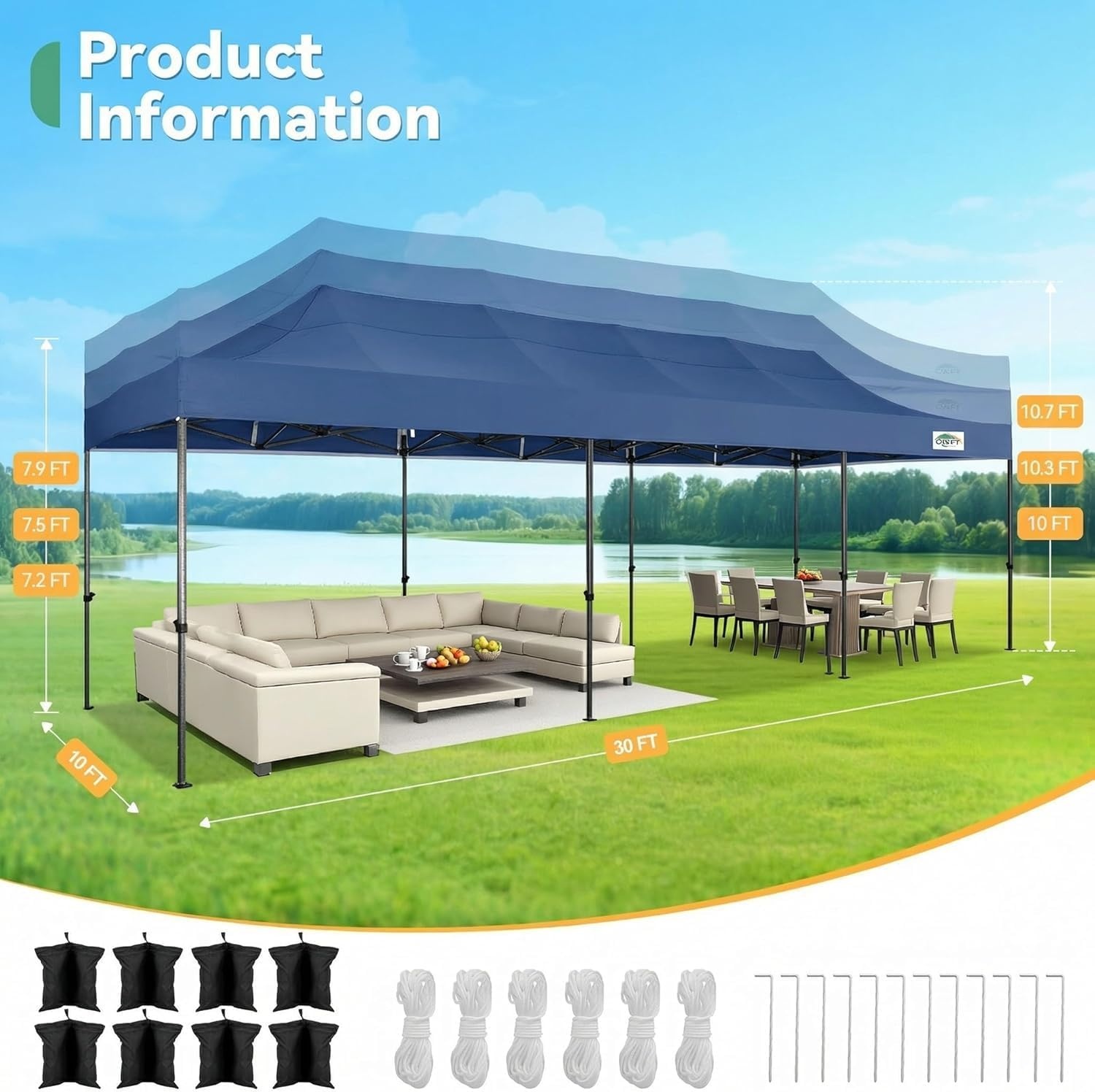 image:imageCOBIZI 10x20 Carport Heavy Duty Car Canopy Portable Garage Car Tent Garage Outdoor Shelter Upgrade Waterproof amp UV Protected with Windproof Ropes amp Builtin Sandbags for Cars Trucks and Boats GrayNavy Blue