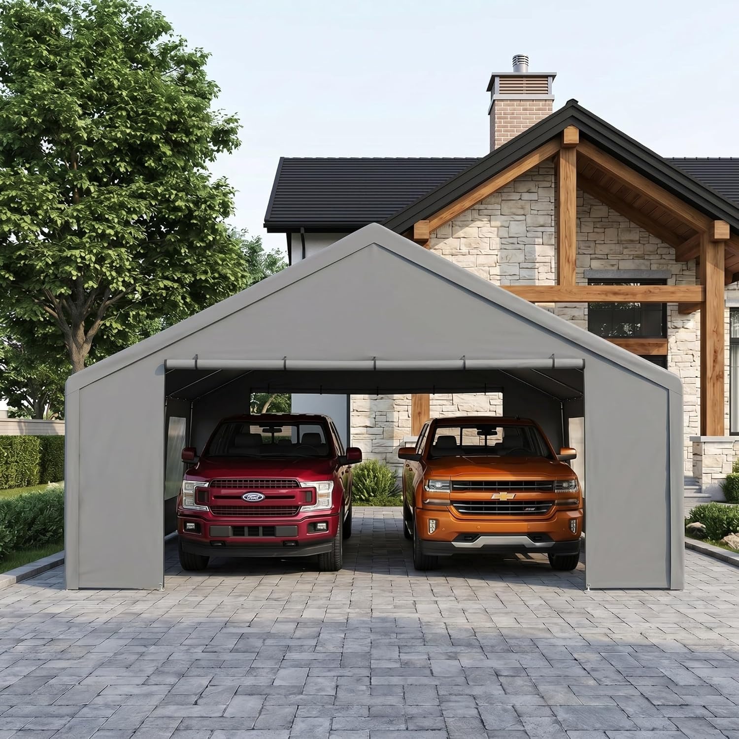 image:imageCOBIZI 10x20 Carport Heavy Duty Car Canopy Portable Garage Car Tent Garage Outdoor Shelter Upgrade Waterproof amp UV Protected with Windproof Ropes amp Builtin Sandbags for Cars Trucks and Boats GrayGray