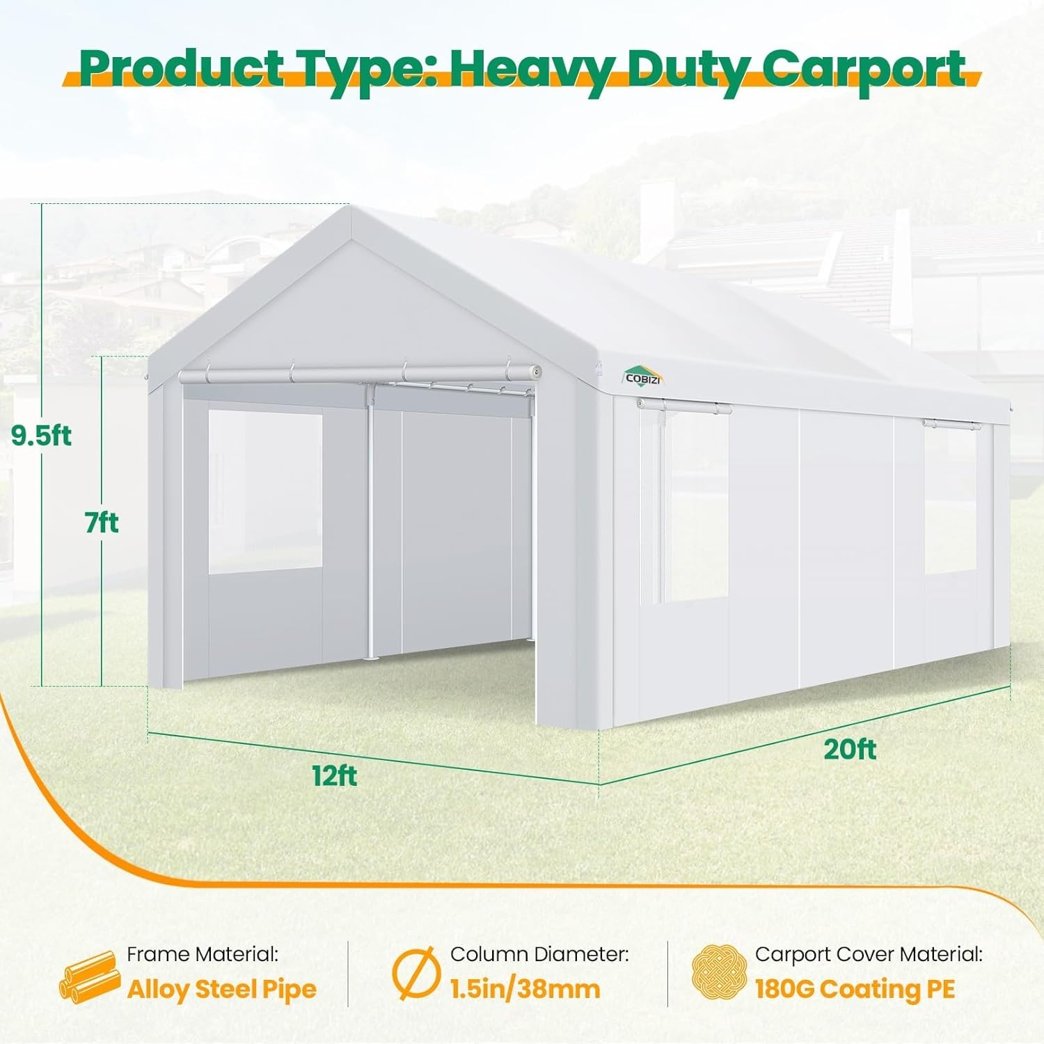 image:imageCOBIZI 10x20 Carport Heavy Duty Car Canopy Portable Garage Car Tent Garage Outdoor Shelter Upgrade Waterproof amp UV Protected with Windproof Ropes amp Builtin Sandbags for Cars Trucks and Boats GrayWhite