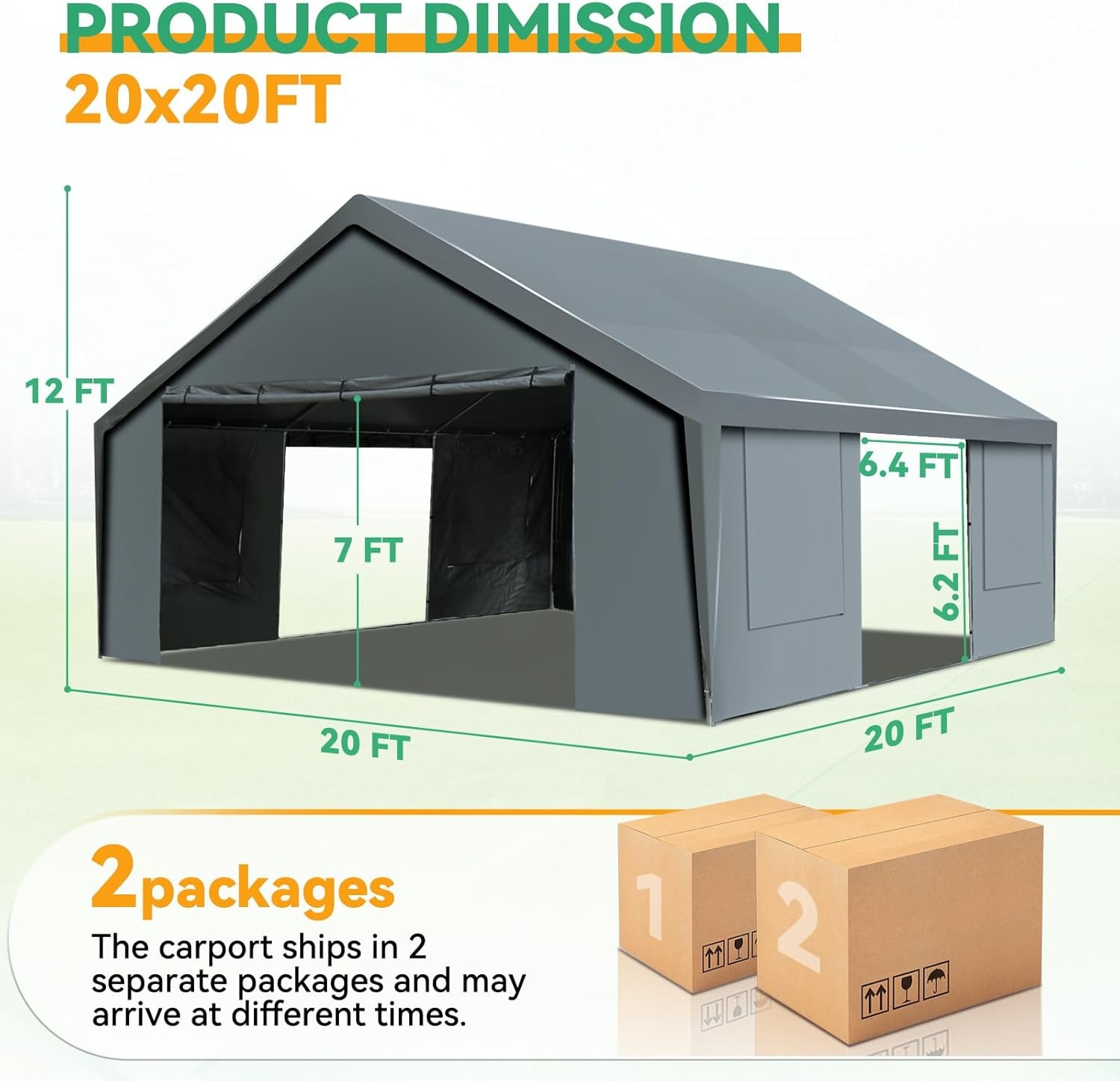 image:imageCOBIZI 10x20 Carport Heavy Duty Car Canopy Portable Garage Car Tent Garage Outdoor Shelter Upgrade Waterproof amp UV Protected with Windproof Ropes amp Builtin Sandbags for Cars Trucks and Boats GrayGray