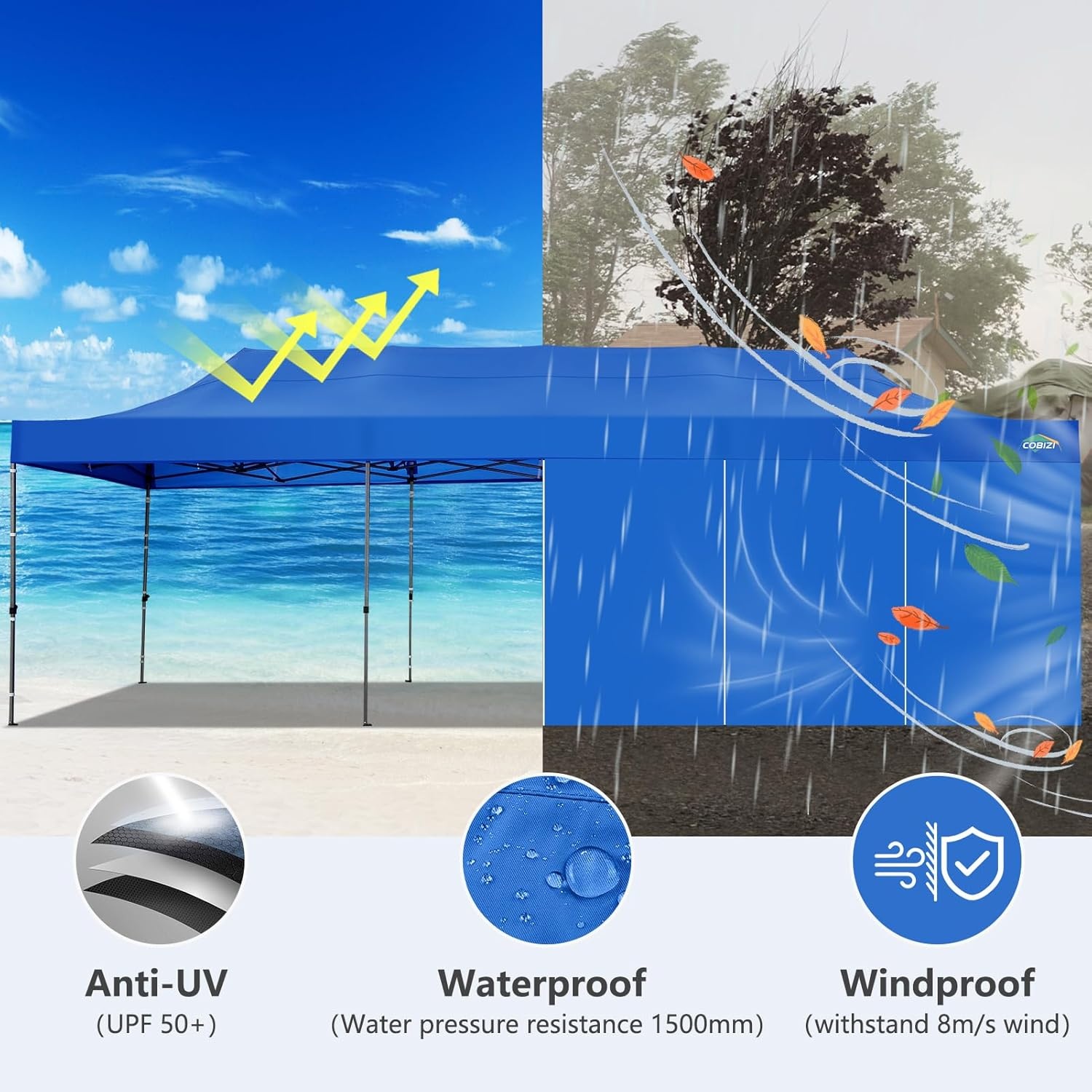 image:imageCOBIZI 10x20 Carport Heavy Duty Car Canopy Portable Garage Car Tent Garage Outdoor Shelter Upgrade Waterproof amp UV Protected with Windproof Ropes amp Builtin Sandbags for Cars Trucks and Boats GrayBlue