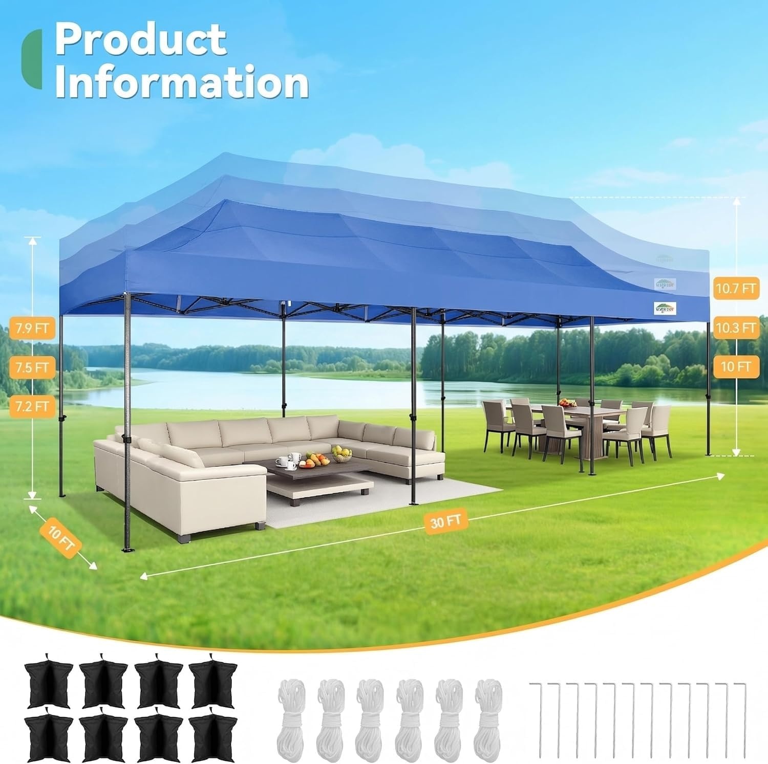 image:imageCOBIZI 10x20 Carport Heavy Duty Car Canopy Portable Garage Car Tent Garage Outdoor Shelter Upgrade Waterproof amp UV Protected with Windproof Ropes amp Builtin Sandbags for Cars Trucks and Boats GrayBlue