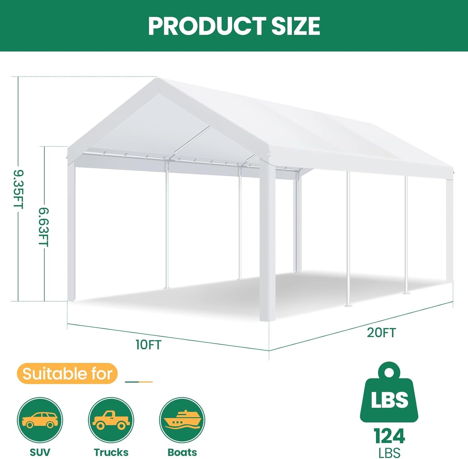 image:imageCOBIZI 10x20 Carport Heavy Duty Car Canopy Portable Garage Car Tent Garage Outdoor Shelter Upgrade Waterproof amp UV Protected with Windproof Ropes amp Builtin Sandbags for Cars Trucks and Boats GrayWhite1