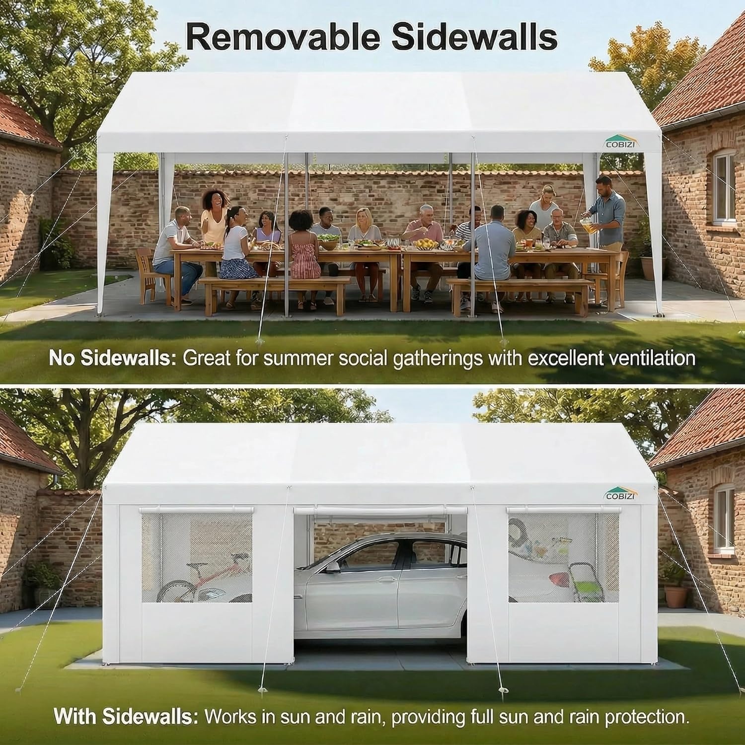 image:imageCOBIZI 10x20 Carport Heavy Duty Car Canopy Portable Garage Car Tent Garage Outdoor Shelter Upgrade Waterproof amp UV Protected with Windproof Ropes amp Builtin Sandbags for Cars Trucks and Boats GrayWhite