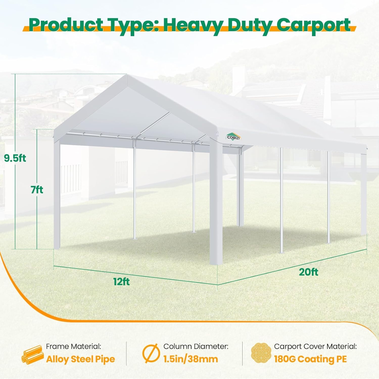 image:imageCOBIZI 10x20 Carport Heavy Duty Car Canopy Portable Garage Car Tent Garage Outdoor Shelter Upgrade Waterproof amp UV Protected with Windproof Ropes amp Builtin Sandbags for Cars Trucks and Boats GrayPure White