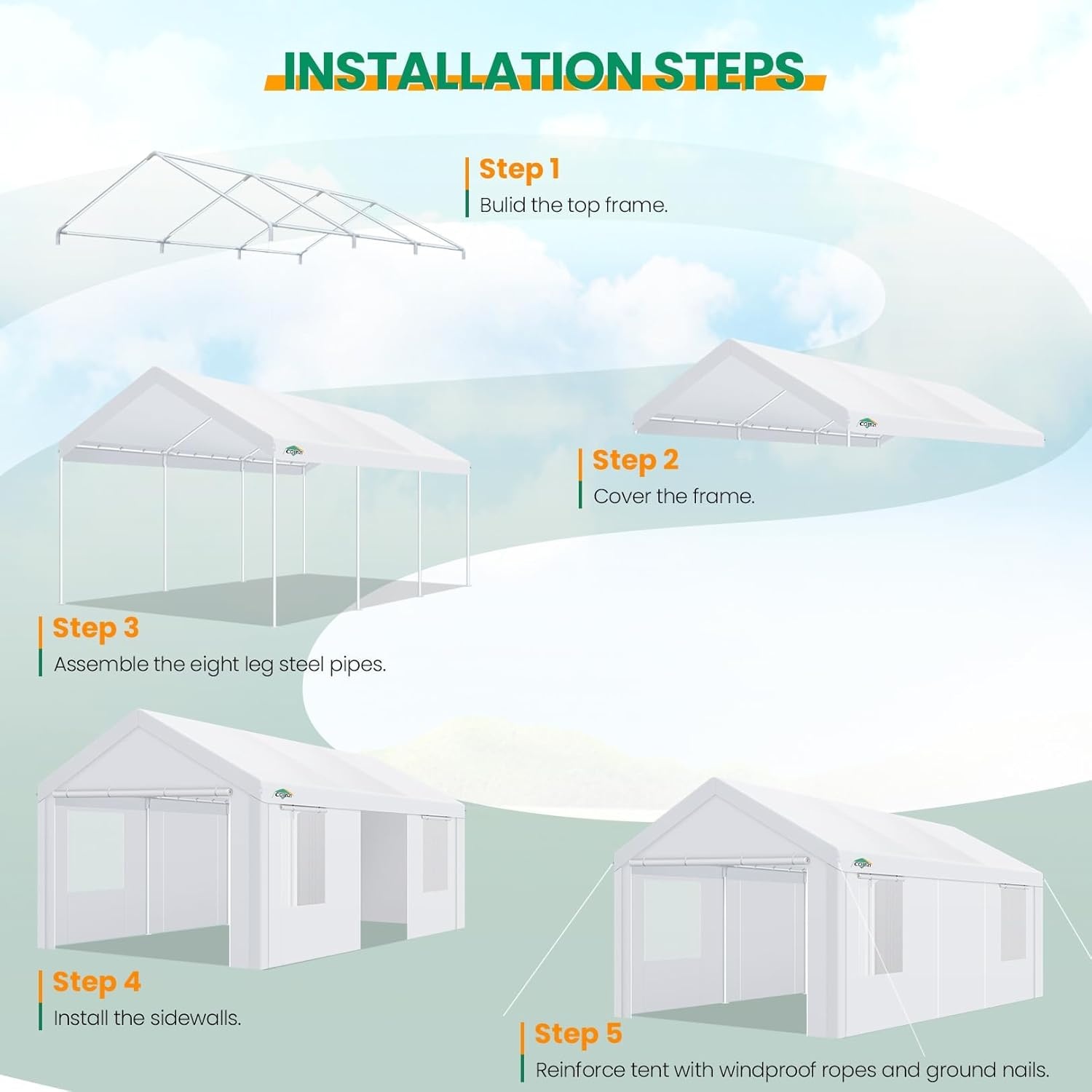image:imageCOBIZI 10x20 Carport Heavy Duty Car Canopy Portable Garage Car Tent Garage Outdoor Shelter Upgrade Waterproof amp UV Protected with Windproof Ropes amp Builtin Sandbags for Cars Trucks and Boats GrayWhite