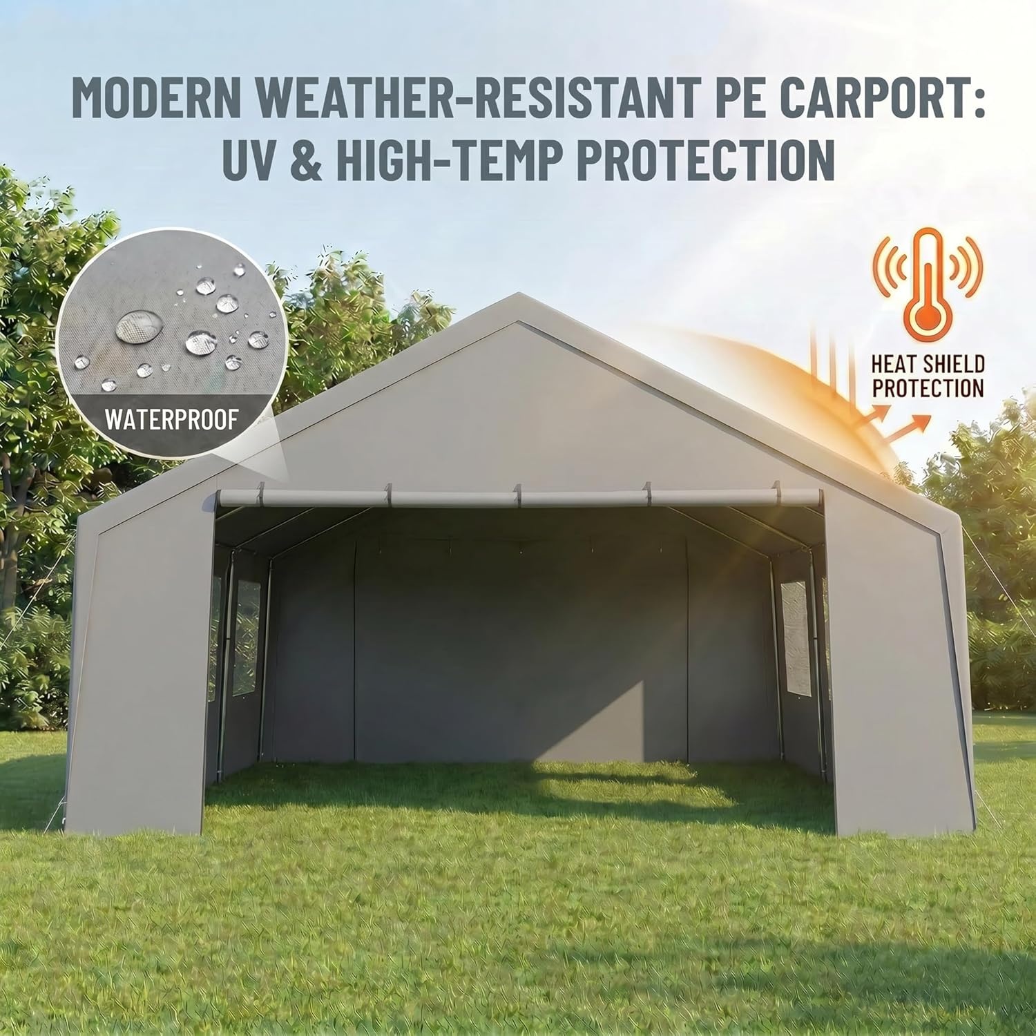 image:imageCOBIZI 10x20 Carport Heavy Duty Car Canopy Portable Garage Car Tent Garage Outdoor Shelter Upgrade Waterproof amp UV Protected with Windproof Ropes amp Builtin Sandbags for Cars Trucks and Boats GrayGray