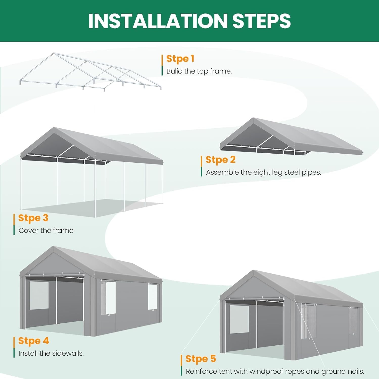 image:imageCOBIZI 10x20 Carport Heavy Duty Car Canopy Portable Garage Car Tent Garage Outdoor Shelter Upgrade Waterproof amp UV Protected with Windproof Ropes amp Builtin Sandbags for Cars Trucks and Boats GrayGray