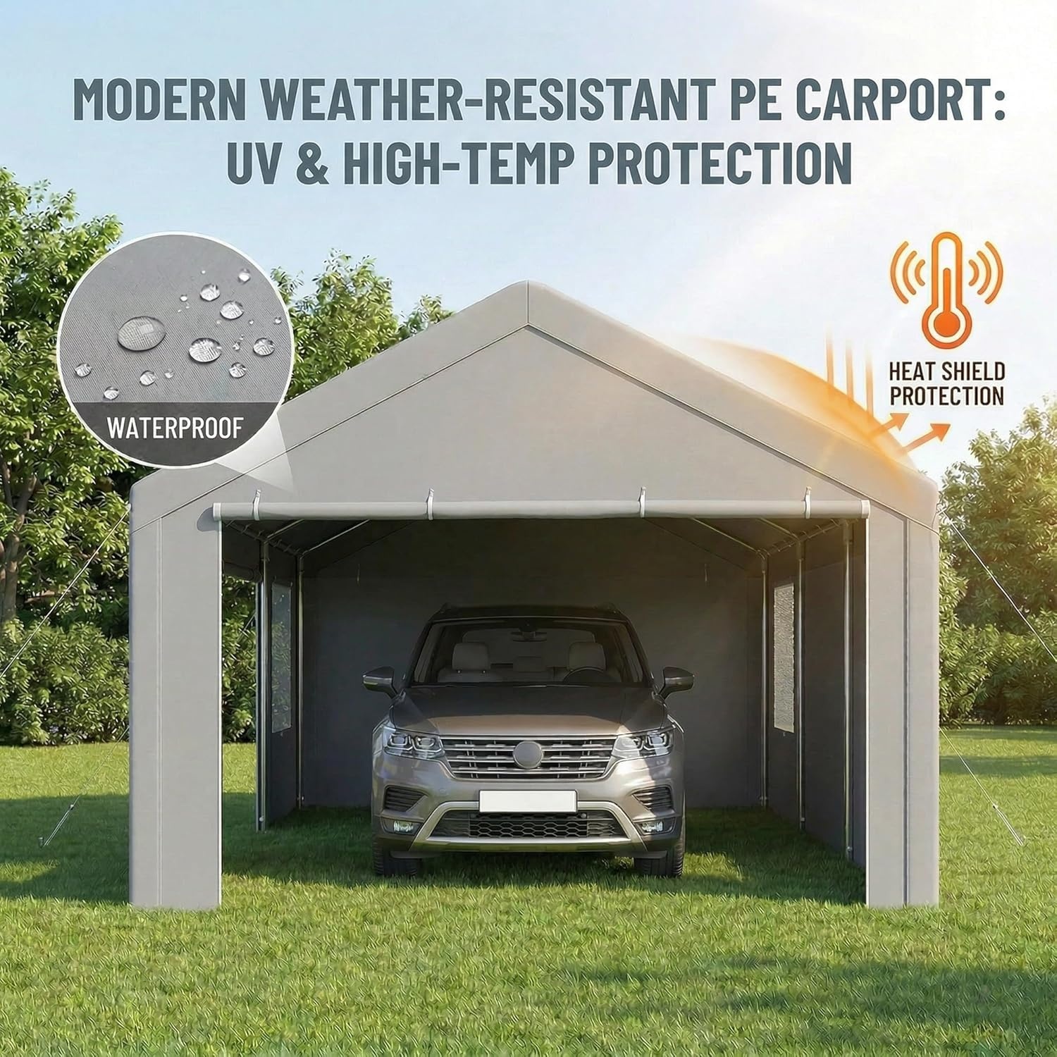 image:imageCOBIZI 10x20 Carport Heavy Duty Car Canopy Portable Garage Car Tent Garage Outdoor Shelter Upgrade Waterproof amp UV Protected with Windproof Ropes amp Builtin Sandbags for Cars Trucks and Boats GrayGray