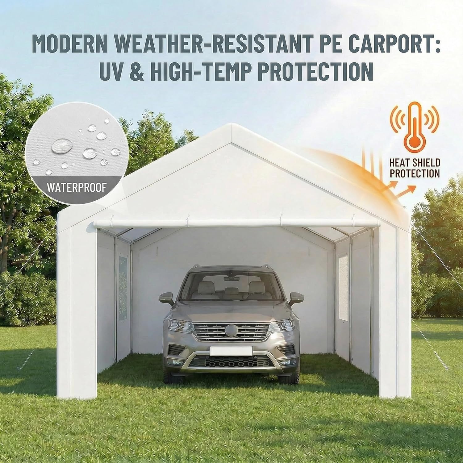 image:imageCOBIZI 10x20 Carport Heavy Duty Car Canopy Portable Garage Car Tent Garage Outdoor Shelter Upgrade Waterproof amp UV Protected with Windproof Ropes amp Builtin Sandbags for Cars Trucks and Boats GrayWhite