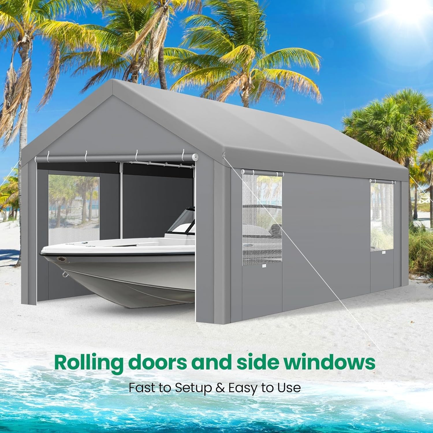 image:imageCOBIZI 10x20 Carport Heavy Duty Car Canopy Portable Garage Car Tent Garage Outdoor Shelter Upgrade Waterproof amp UV Protected with Windproof Ropes amp Builtin Sandbags for Cars Trucks and Boats Graylight Gray