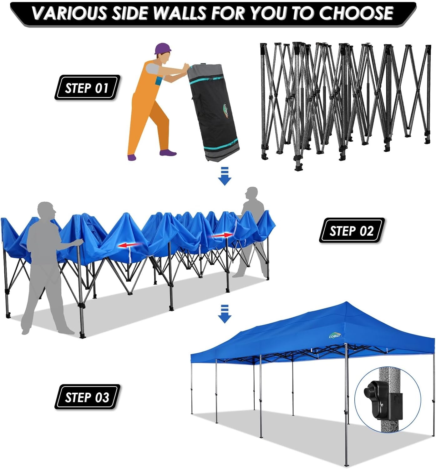 image:imageCOBIZI 10x20 Carport Heavy Duty Car Canopy Portable Garage Car Tent Garage Outdoor Shelter Upgrade Waterproof amp UV Protected with Windproof Ropes amp Builtin Sandbags for Cars Trucks and Boats GrayBlue