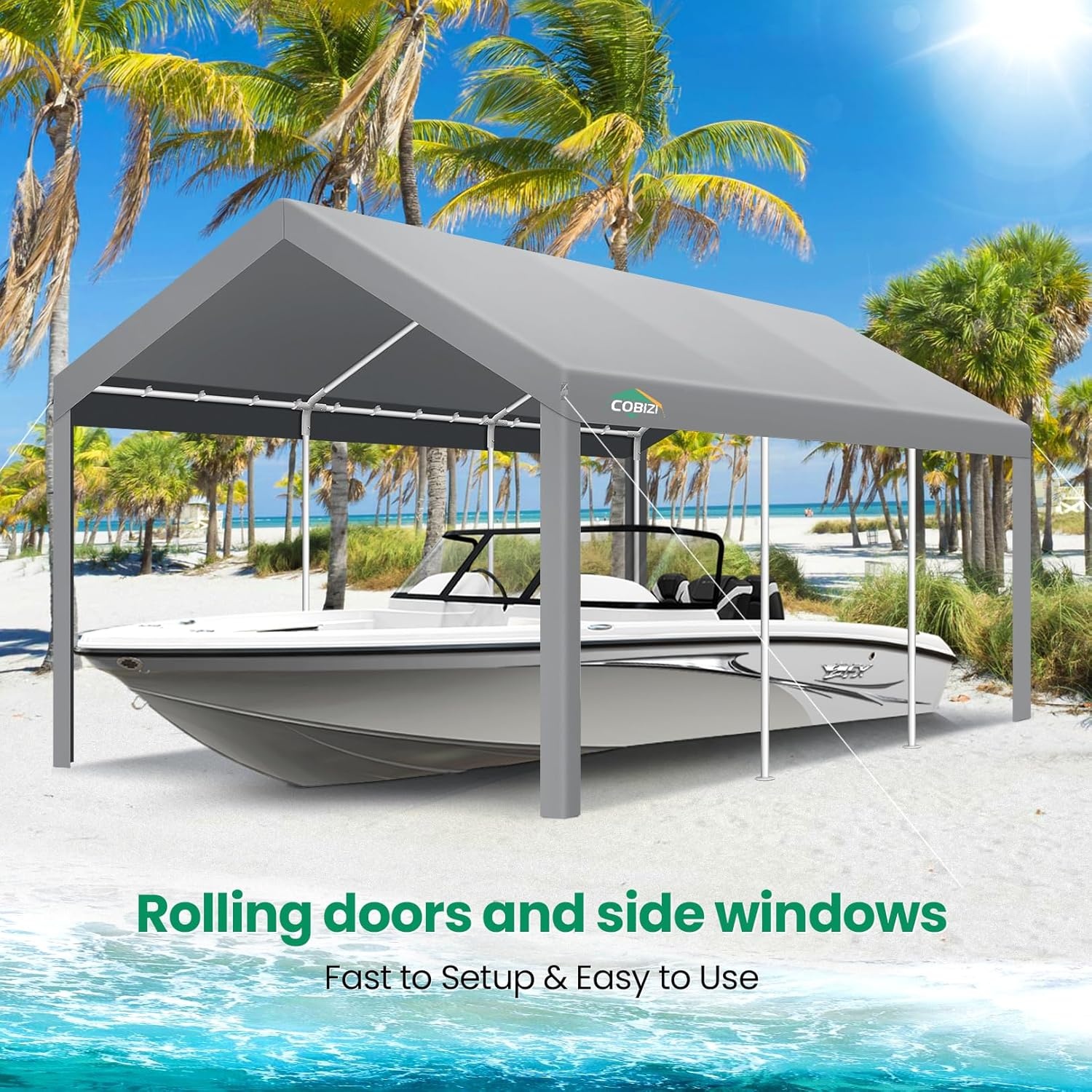 image:imageCOBIZI 10x20 Carport Heavy Duty Car Canopy Portable Garage Car Tent Garage Outdoor Shelter Upgrade Waterproof amp UV Protected with Windproof Ropes amp Builtin Sandbags for Cars Trucks and Boats GrayDark Grey