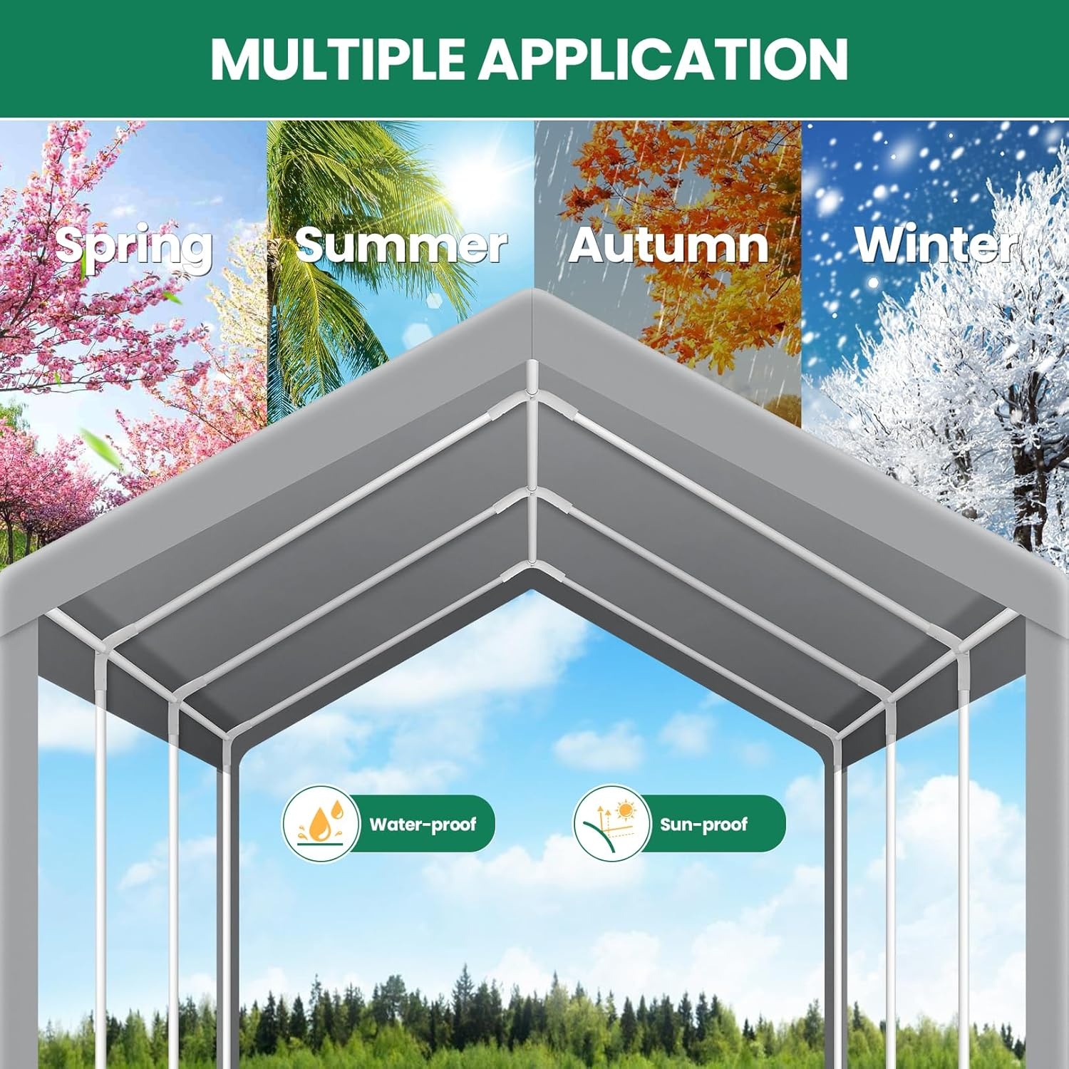 image:imageCOBIZI 10x20 Carport Heavy Duty Car Canopy Portable Garage Car Tent Garage Outdoor Shelter Upgrade Waterproof amp UV Protected with Windproof Ropes amp Builtin Sandbags for Cars Trucks and Boats GrayDark Grey