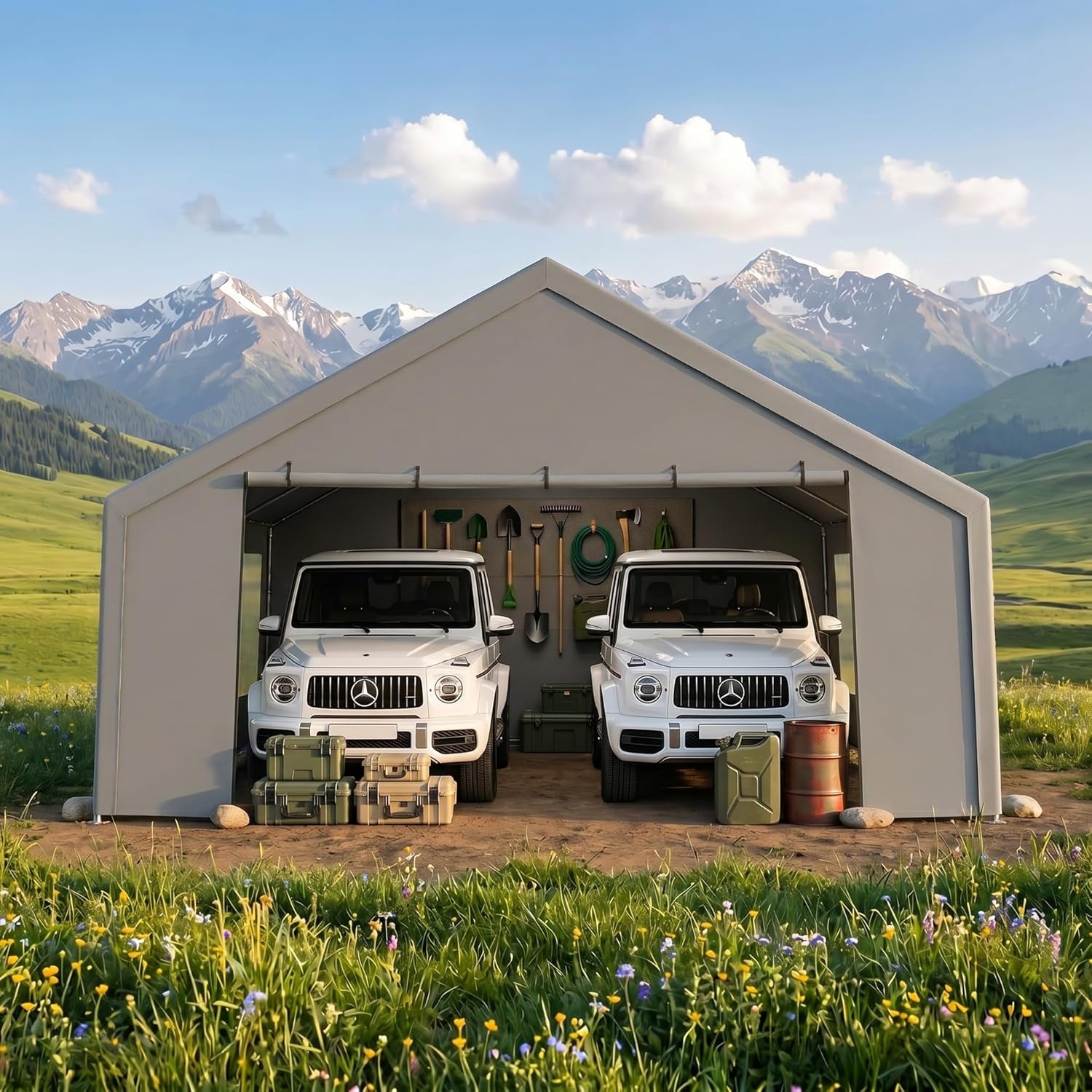 image:imageCOBIZI 10x20 Carport Heavy Duty Car Canopy Portable Garage Car Tent Garage Outdoor Shelter Upgrade Waterproof amp UV Protected with Windproof Ropes amp Builtin Sandbags for Cars Trucks and Boats GrayGray