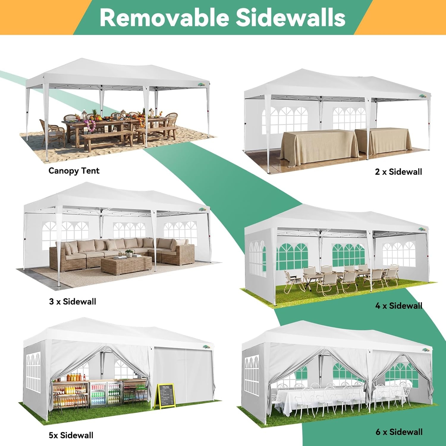 image:imageCOBIZI 10x20 FT Pop up Canopy Tent with Sidewalls Party Tents for Parties Carpas para Fiestas Easy Set Large Outdoor Popup Patio Gazebo for BackyardWeddingsVendorCommercial EventWhite UpgradeWHITE