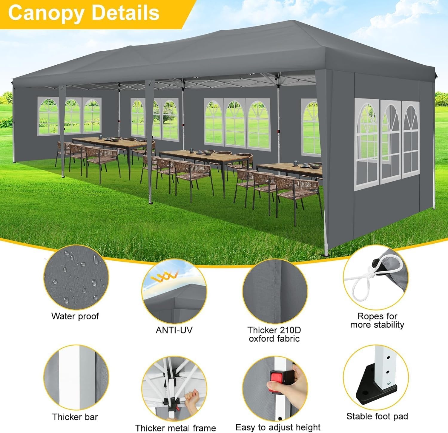 image:imageCOBIZI 10x20 FT Pop up Canopy Tent with Sidewalls Party Tents for Parties Carpas para Fiestas Easy Set Large Outdoor Popup Patio Gazebo for BackyardWeddingsVendorCommercial EventWhite UpgradeGray