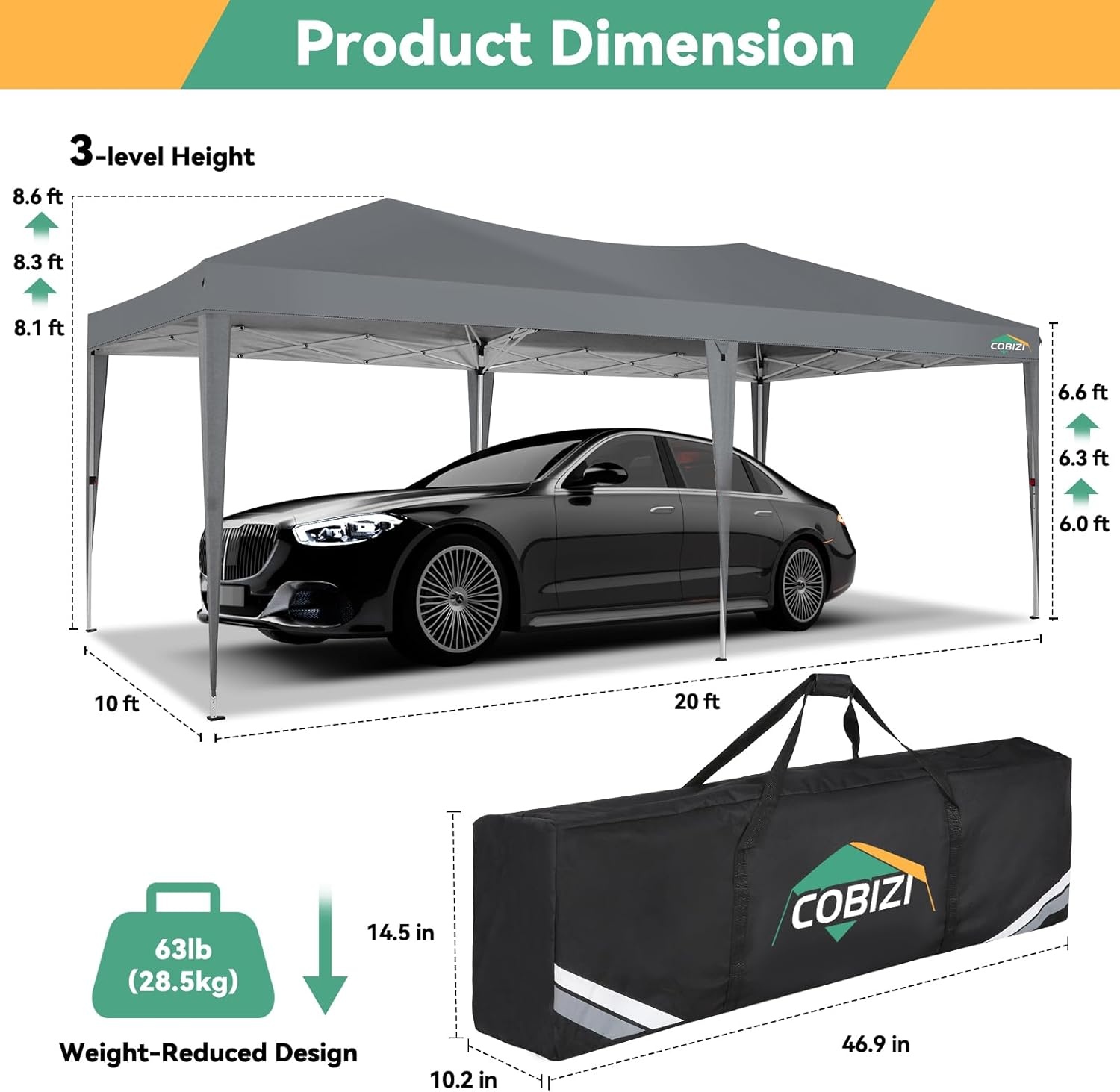 image:imageCOBIZI 10x20 FT Pop up Canopy Tent with Sidewalls Party Tents for Parties Carpas para Fiestas Easy Set Large Outdoor Popup Patio Gazebo for BackyardWeddingsVendorCommercial EventWhite UpgradeDimGray
