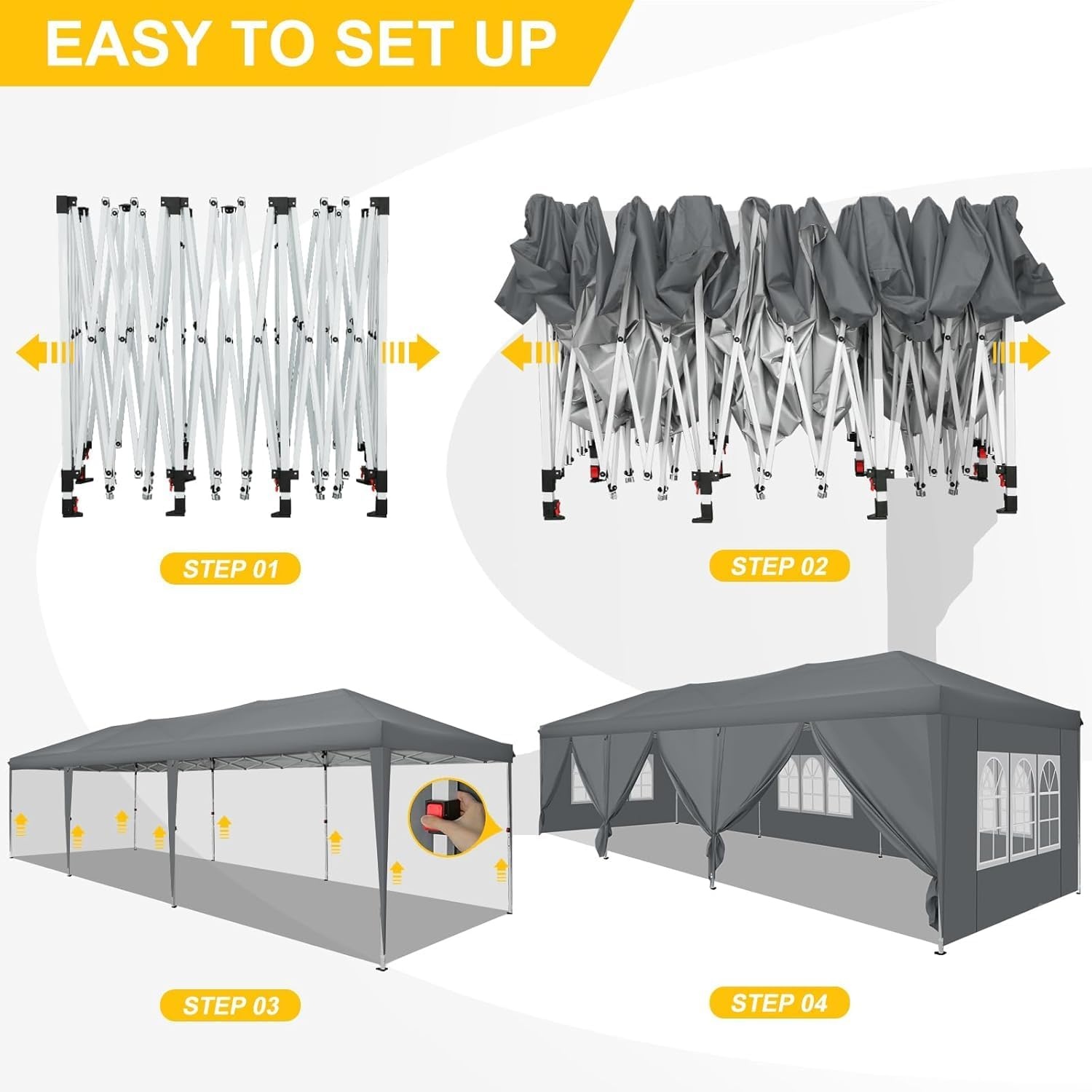 image:imageCOBIZI 10x20 FT Pop up Canopy Tent with Sidewalls Party Tents for Parties Carpas para Fiestas Easy Set Large Outdoor Popup Patio Gazebo for BackyardWeddingsVendorCommercial EventWhite UpgradeGray