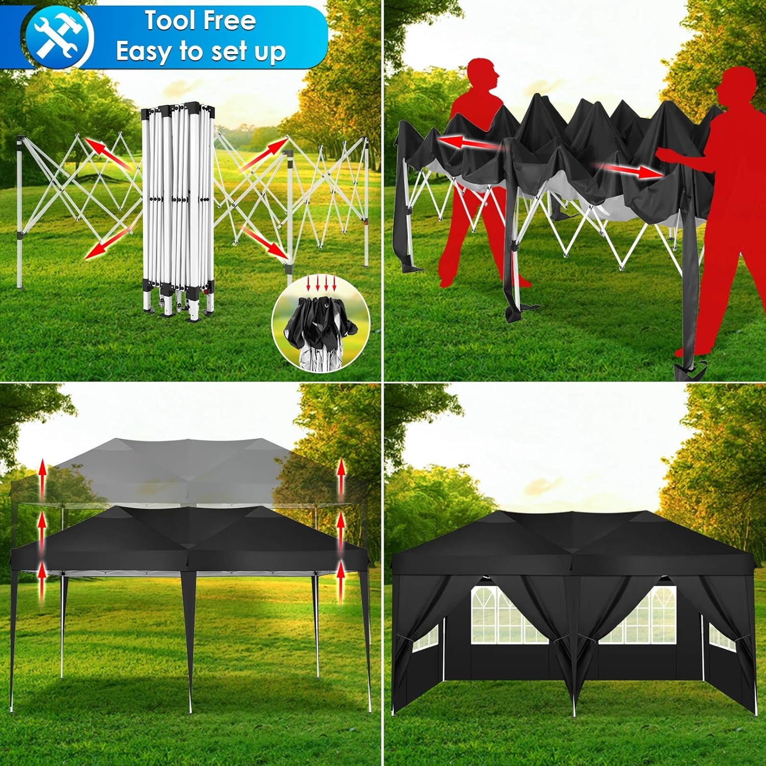 image:imageCOBIZI 10x20 FT Pop up Canopy Tent with Sidewalls Party Tents for Parties Carpas para Fiestas Easy Set Large Outdoor Popup Patio Gazebo for BackyardWeddingsVendorCommercial EventWhite UpgradeBlack