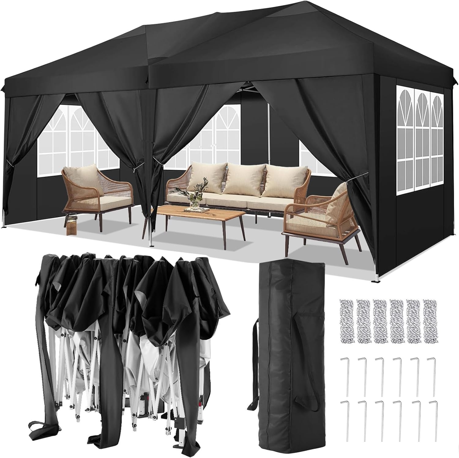 image:imageCOBIZI 10x20 FT Pop up Canopy Tent with Sidewalls Party Tents for Parties Carpas para Fiestas Easy Set Large Outdoor Popup Patio Gazebo for BackyardWeddingsVendorCommercial EventWhite UpgradeBlack