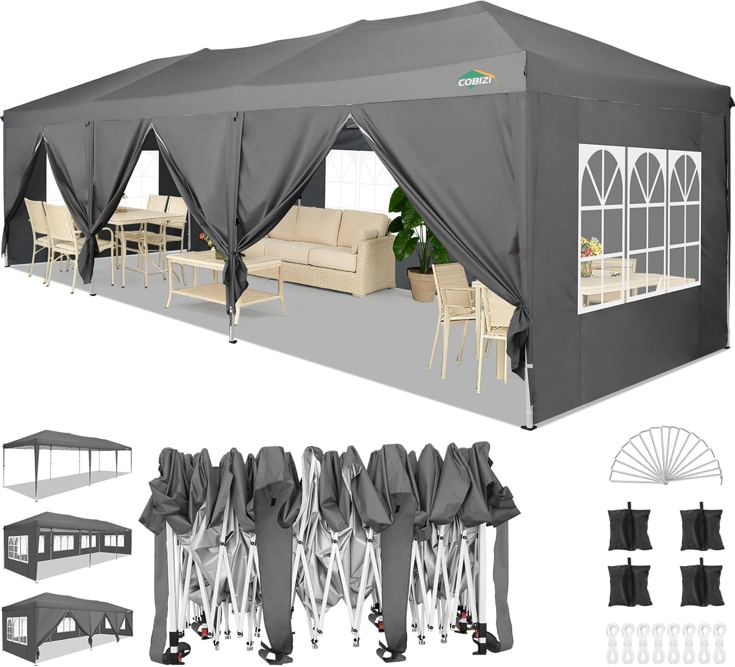 image:imageCOBIZI 10x20 FT Pop up Canopy Tent with Sidewalls Party Tents for Parties Carpas para Fiestas Easy Set Large Outdoor Popup Patio Gazebo for BackyardWeddingsVendorCommercial EventWhite UpgradeGray