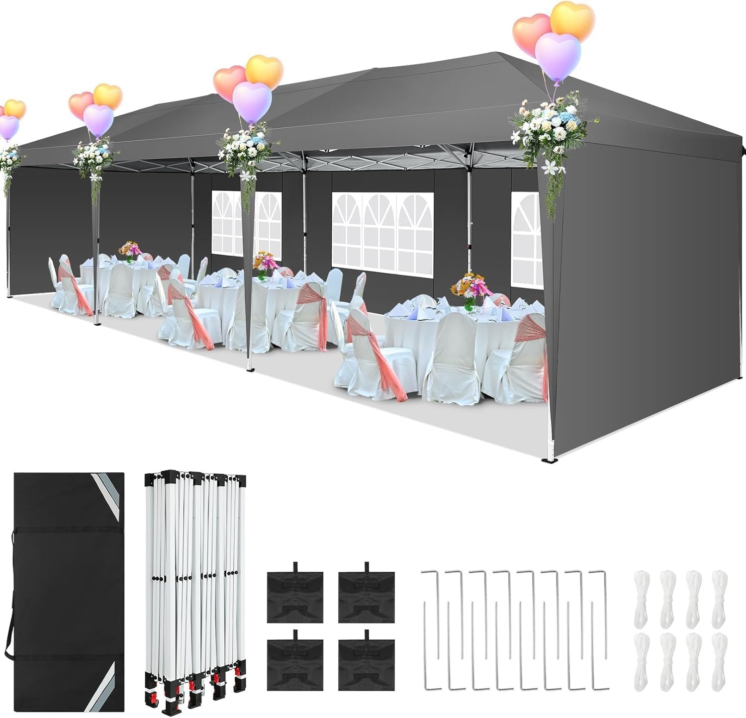 image:imageCOBIZI 10x20 FT Pop up Canopy Tent with Sidewalls Party Tents for Parties Carpas para Fiestas Easy Set Large Outdoor Popup Patio Gazebo for BackyardWeddingsVendorCommercial EventWhite UpgradeGray