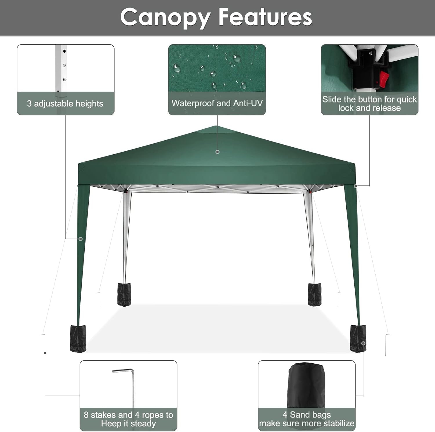 image:imageCOBIZI 10x20 FT Pop up Canopy Tent with Sidewalls Party Tents for Parties Carpas para Fiestas Easy Set Large Outdoor Popup Patio Gazebo for BackyardWeddingsVendorCommercial EventWhite UpgradeGreen