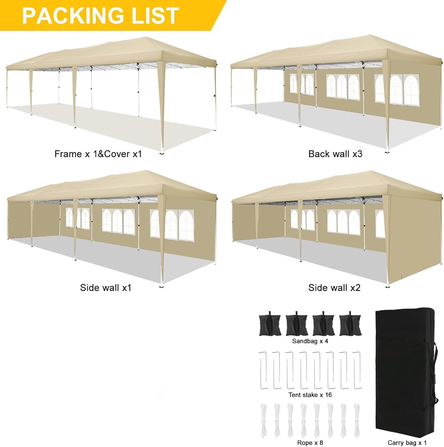 image:imageCOBIZI 10x20 FT Pop up Canopy Tent with Sidewalls Party Tents for Parties Carpas para Fiestas Easy Set Large Outdoor Popup Patio Gazebo for BackyardWeddingsVendorCommercial EventWhite UpgradeKhaki