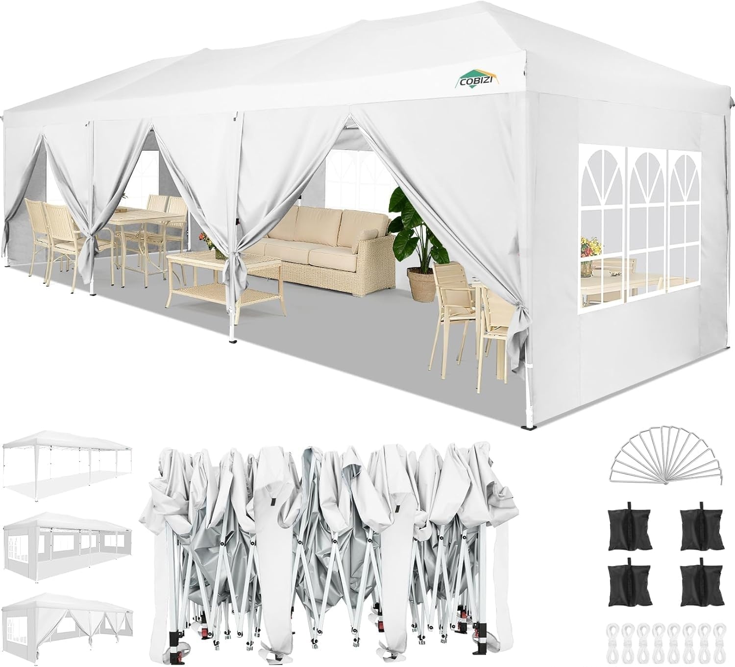 image:imageCOBIZI 10x20 FT Pop up Canopy Tent with Sidewalls Party Tents for Parties Carpas para Fiestas Easy Set Large Outdoor Popup Patio Gazebo for BackyardWeddingsVendorCommercial EventWhite UpgradeWHITE