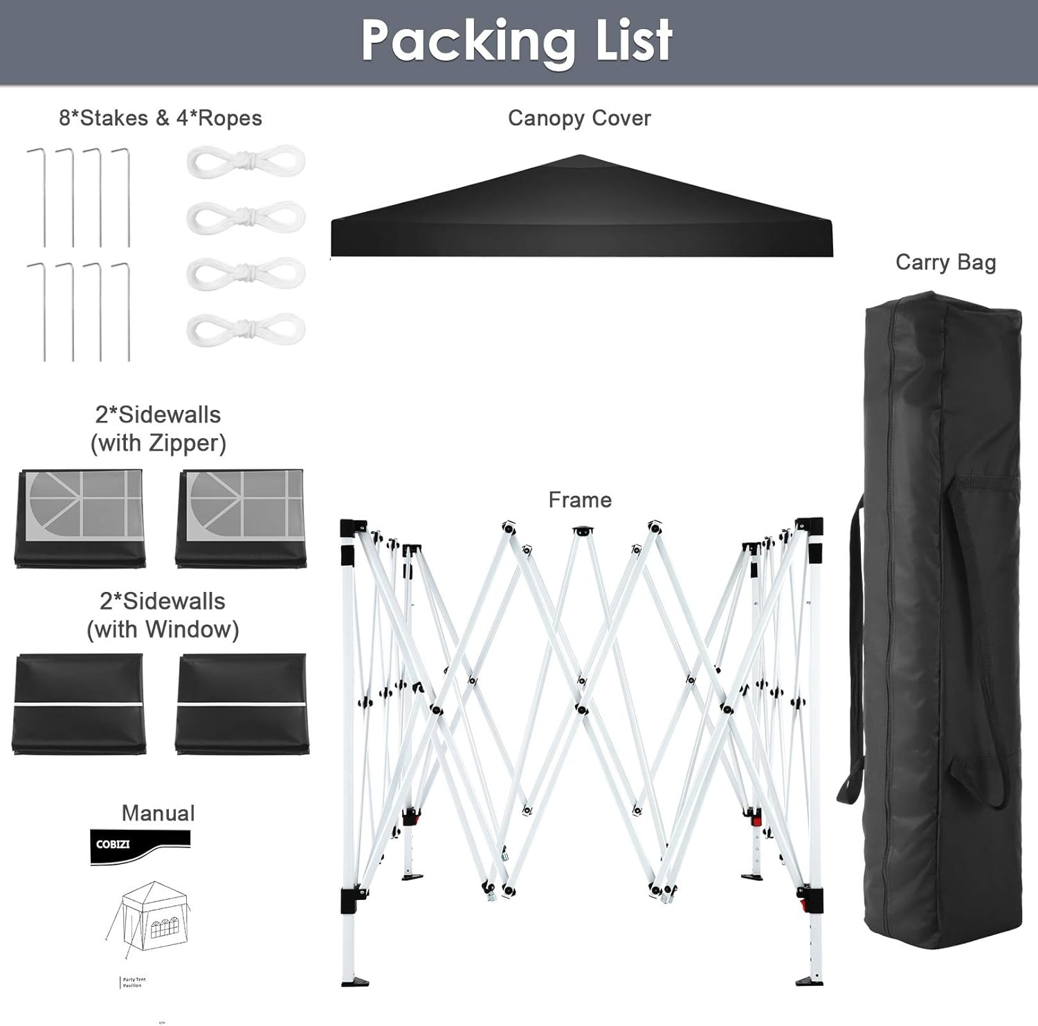 image:imageCOBIZI 10x20 FT Pop up Canopy Tent with Sidewalls Party Tents for Parties Carpas para Fiestas Easy Set Large Outdoor Popup Patio Gazebo for BackyardWeddingsVendorCommercial EventWhite UpgradeBlack