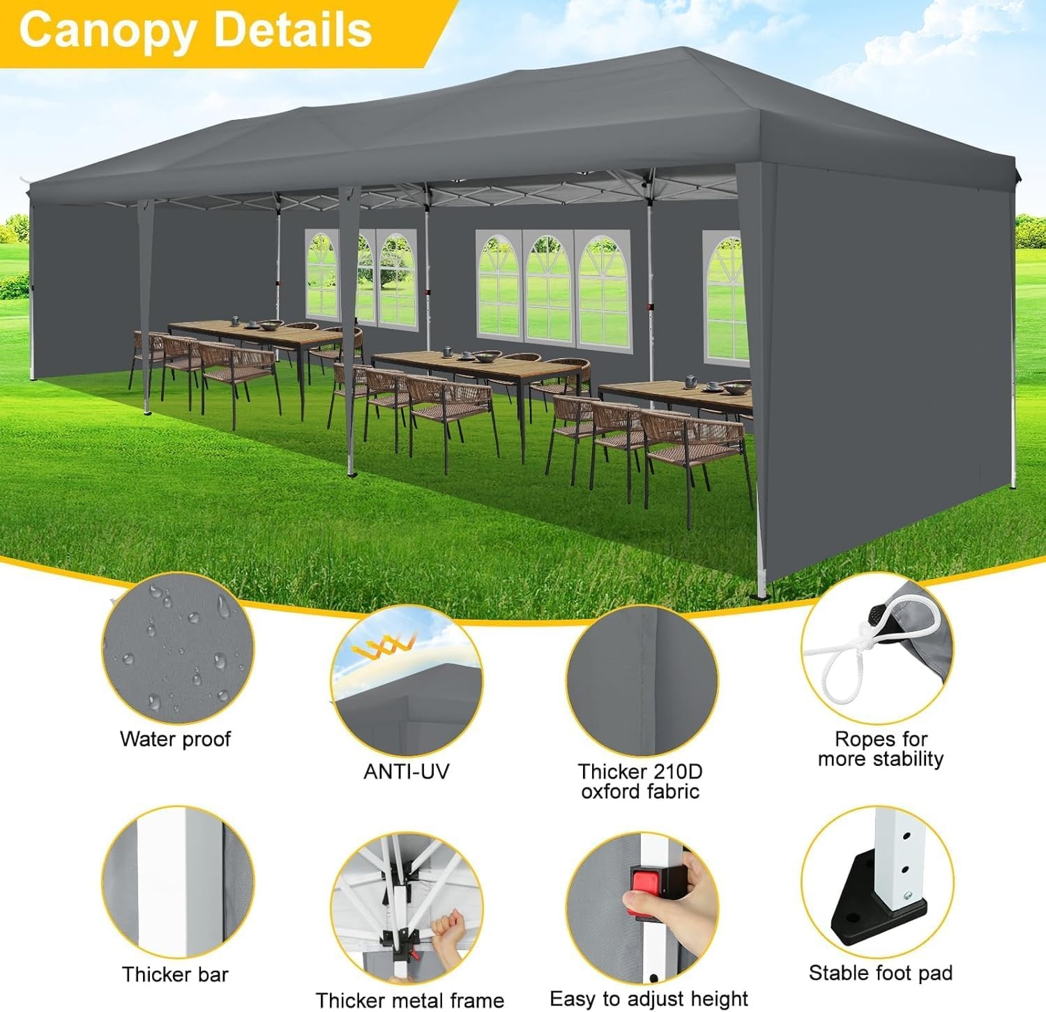image:imageCOBIZI 10x20 FT Pop up Canopy Tent with Sidewalls Party Tents for Parties Carpas para Fiestas Easy Set Large Outdoor Popup Patio Gazebo for BackyardWeddingsVendorCommercial EventWhite UpgradeGray