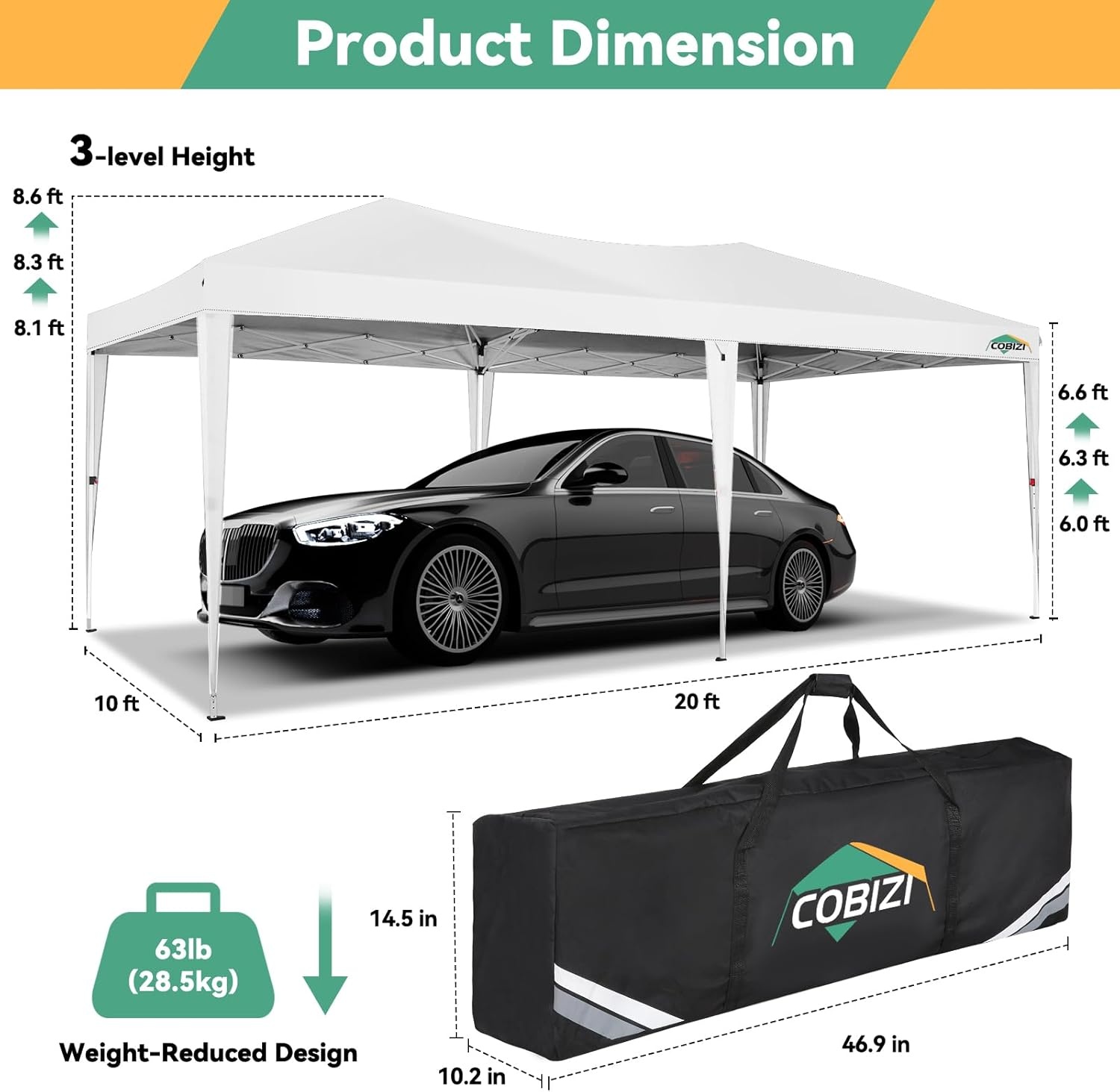 image:imageCOBIZI 10x20 FT Pop up Canopy Tent with Sidewalls Party Tents for Parties Carpas para Fiestas Easy Set Large Outdoor Popup Patio Gazebo for BackyardWeddingsVendorCommercial EventWhite UpgradeWHITE
