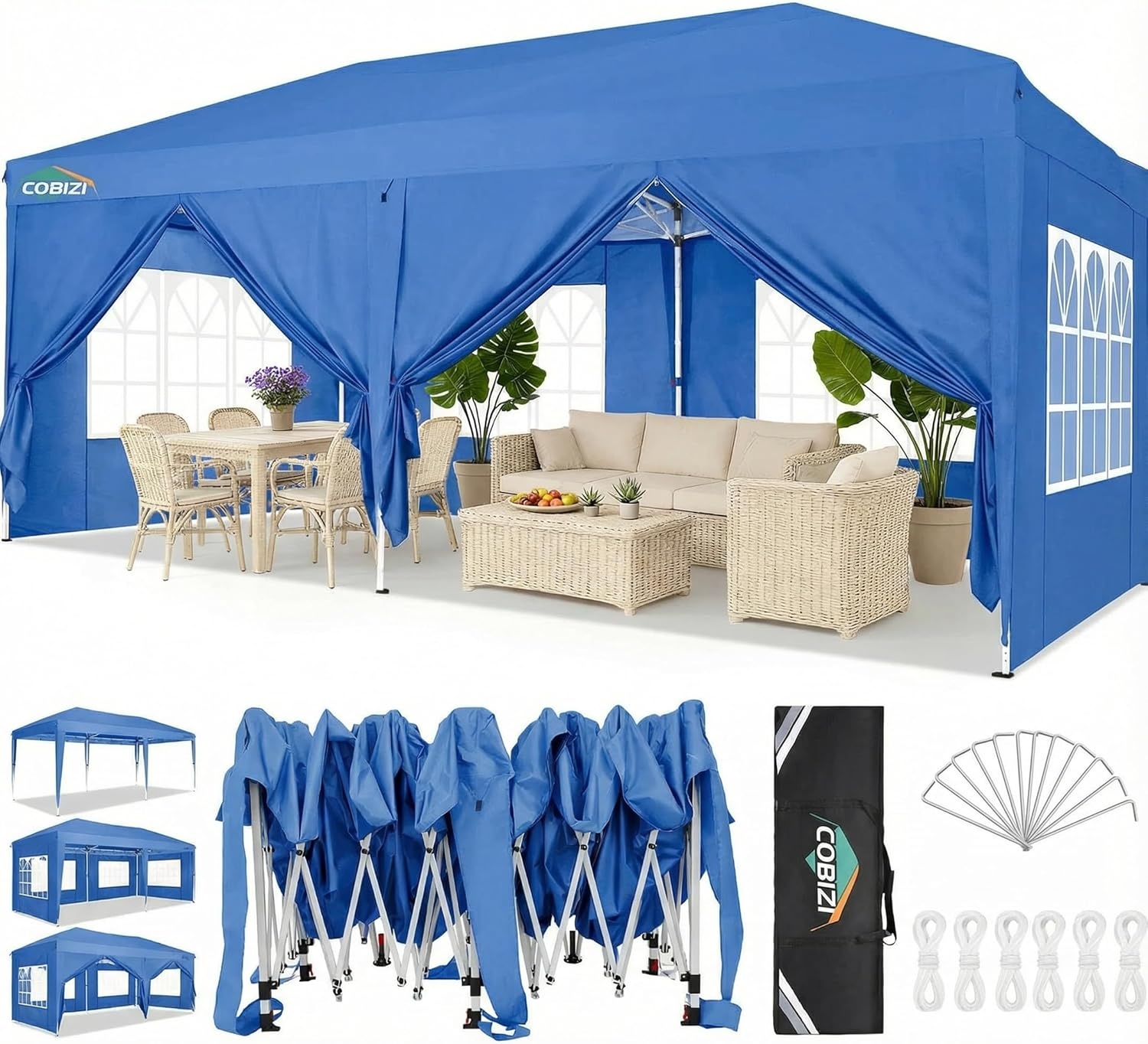 image:imageCOBIZI 10x20 FT Pop up Canopy Tent with Sidewalls Party Tents for Parties Carpas para Fiestas Easy Set Large Outdoor Popup Patio Gazebo for BackyardWeddingsVendorCommercial EventWhite UpgradeBlue