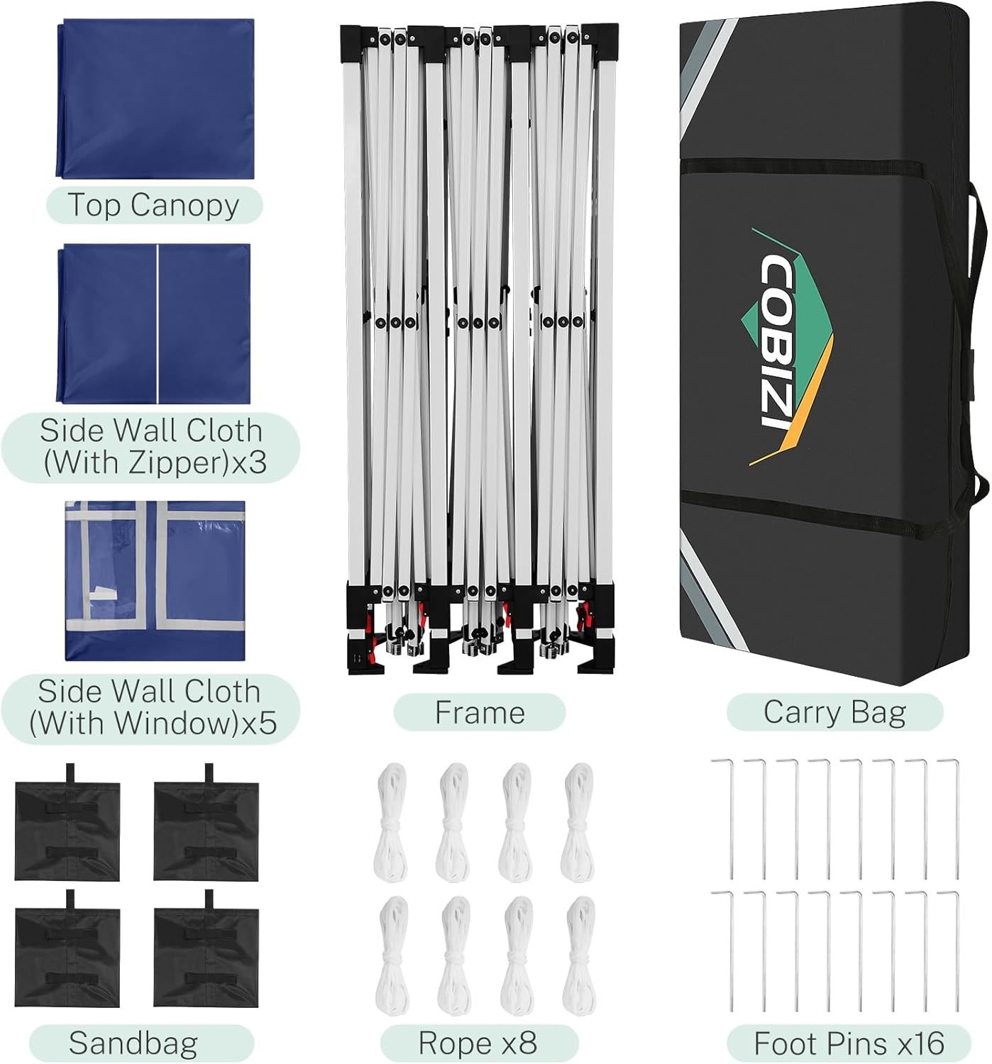 image:imageCOBIZI 10x20 FT Pop up Canopy Tent with Sidewalls Party Tents for Parties Carpas para Fiestas Easy Set Large Outdoor Popup Patio Gazebo for BackyardWeddingsVendorCommercial EventWhite UpgradeNavy Blue