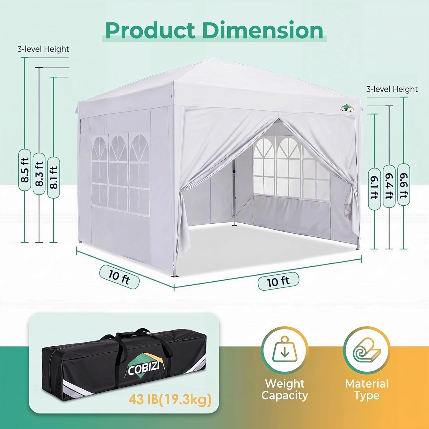 image:imageCOBIZI 10x20 FT Pop up Canopy Tent with Sidewalls Party Tents for Parties Carpas para Fiestas Easy Set Large Outdoor Popup Patio Gazebo for BackyardWeddingsVendorCommercial EventWhite UpgradeWHITE
