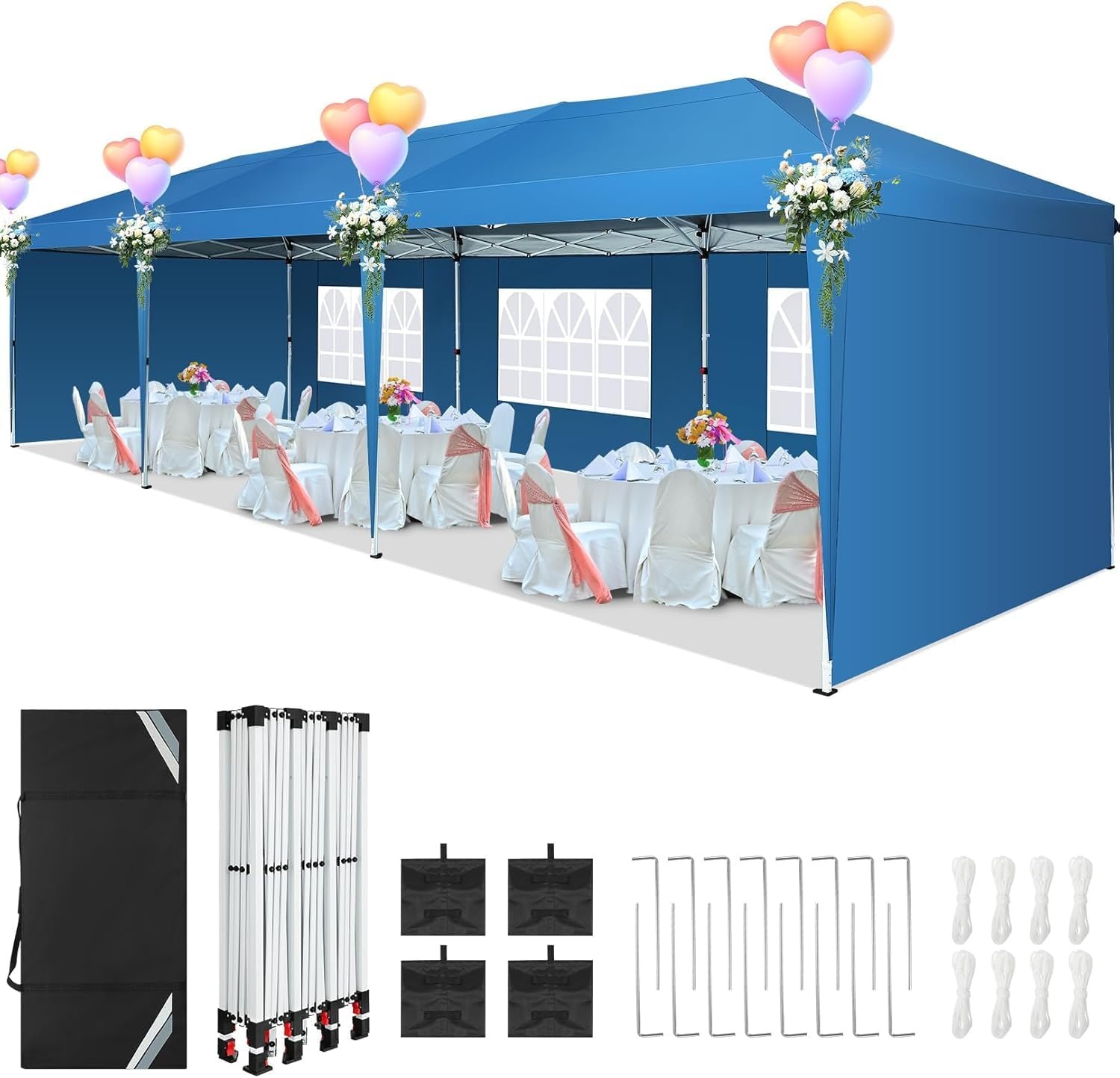 image:imageCOBIZI 10x20 FT Pop up Canopy Tent with Sidewalls Party Tents for Parties Carpas para Fiestas Easy Set Large Outdoor Popup Patio Gazebo for BackyardWeddingsVendorCommercial EventWhite UpgradeBlue