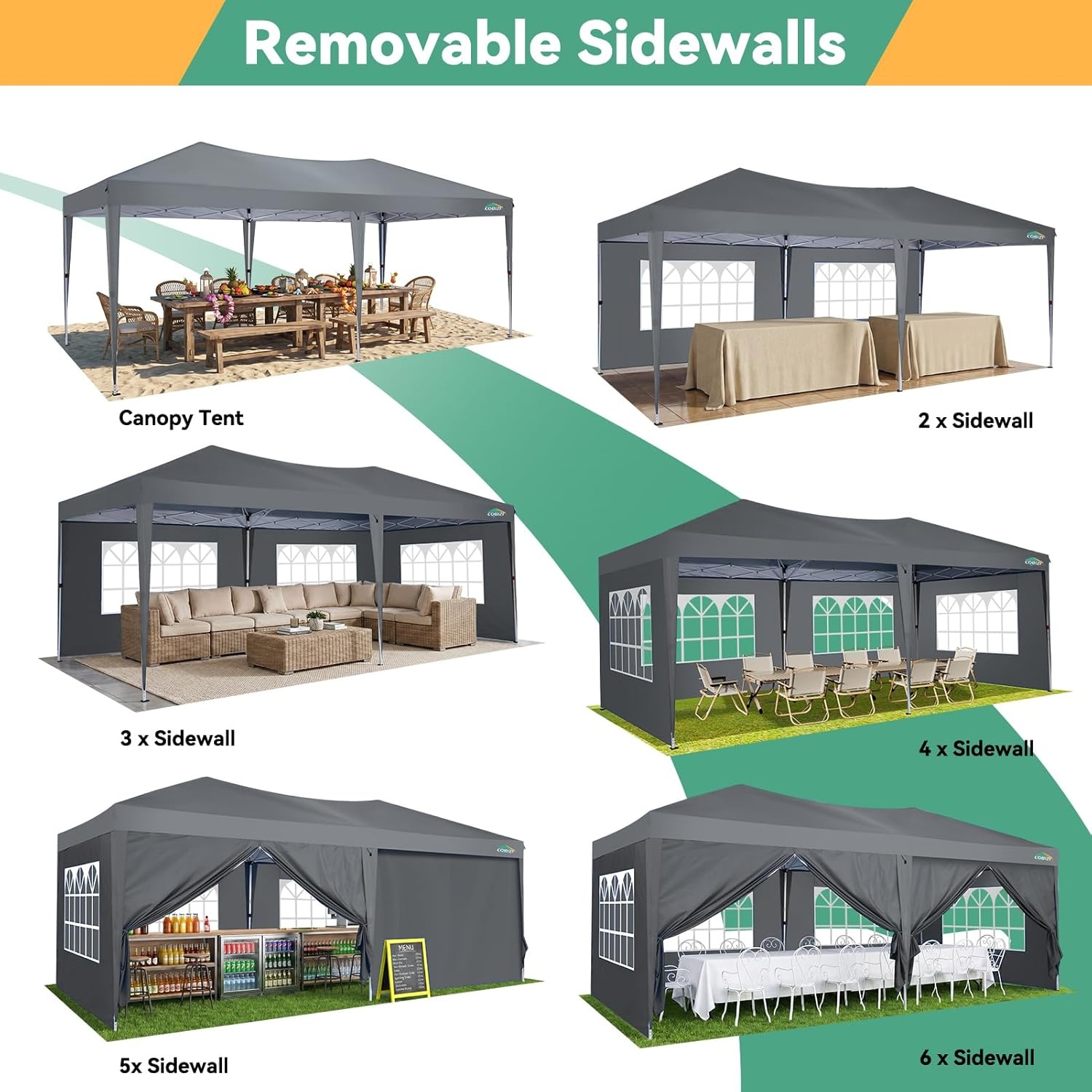 image:imageCOBIZI 10x20 FT Pop up Canopy Tent with Sidewalls Party Tents for Parties Carpas para Fiestas Easy Set Large Outdoor Popup Patio Gazebo for BackyardWeddingsVendorCommercial EventWhite UpgradeDimGray