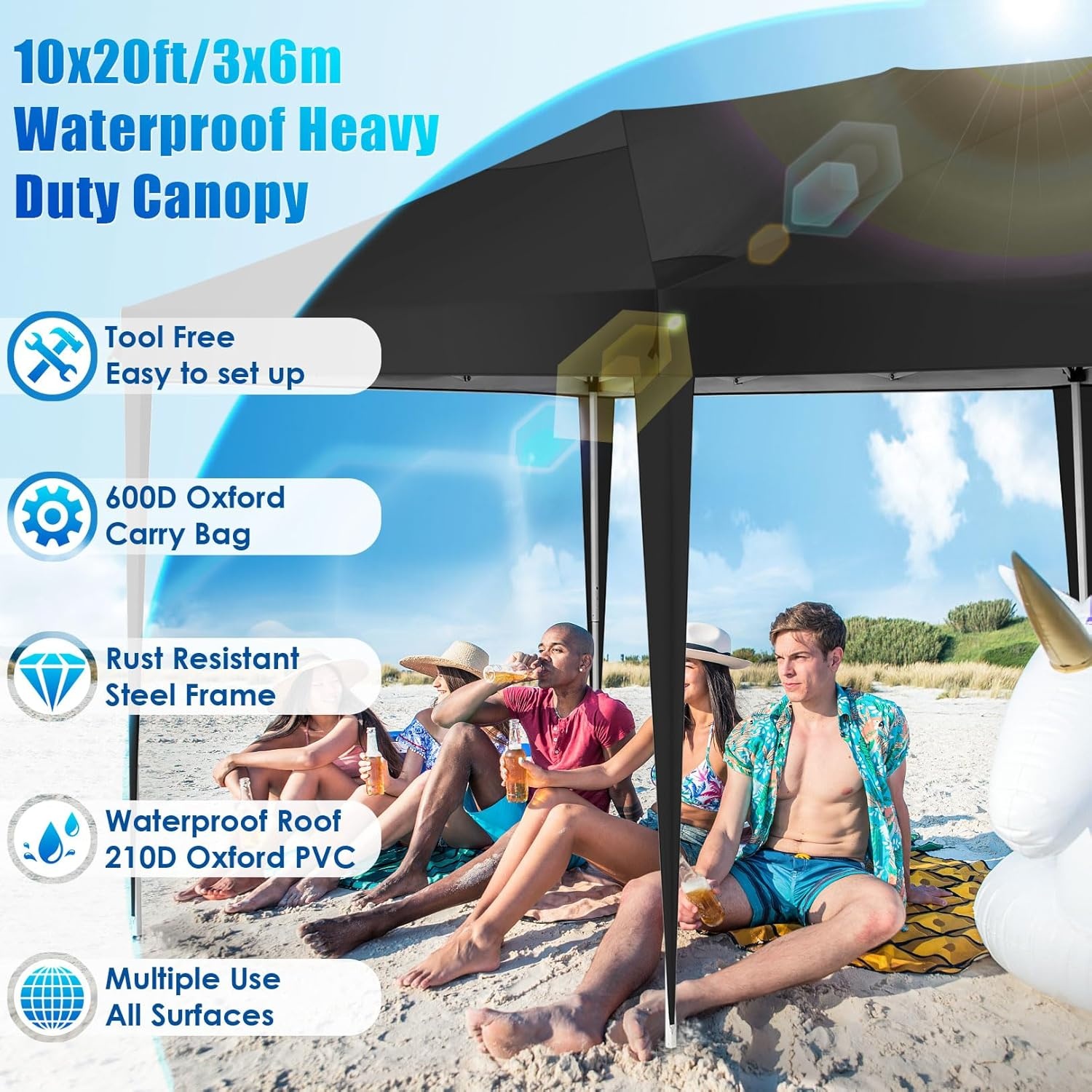 image:imageCOBIZI 10x20 FT Pop up Canopy Tent with Sidewalls Party Tents for Parties Carpas para Fiestas Easy Set Large Outdoor Popup Patio Gazebo for BackyardWeddingsVendorCommercial EventWhite UpgradeBlack