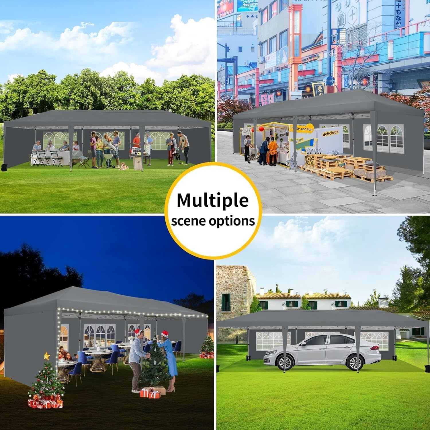 image:imageCOBIZI 10x20 FT Pop up Canopy Tent with Sidewalls Party Tents for Parties Carpas para Fiestas Easy Set Large Outdoor Popup Patio Gazebo for BackyardWeddingsVendorCommercial EventWhite UpgradeGray