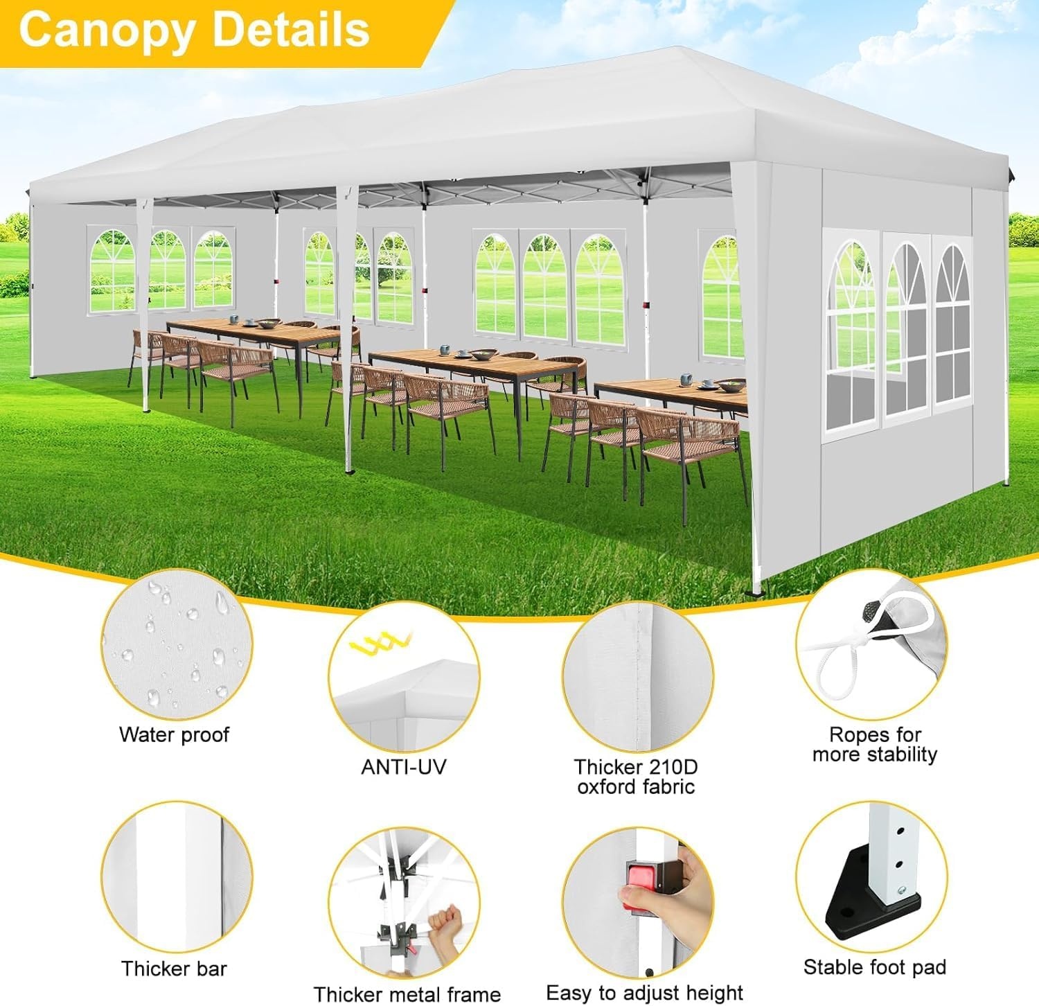 image:imageCOBIZI 10x20 FT Pop up Canopy Tent with Sidewalls Party Tents for Parties Carpas para Fiestas Easy Set Large Outdoor Popup Patio Gazebo for BackyardWeddingsVendorCommercial EventWhite UpgradeWHITE