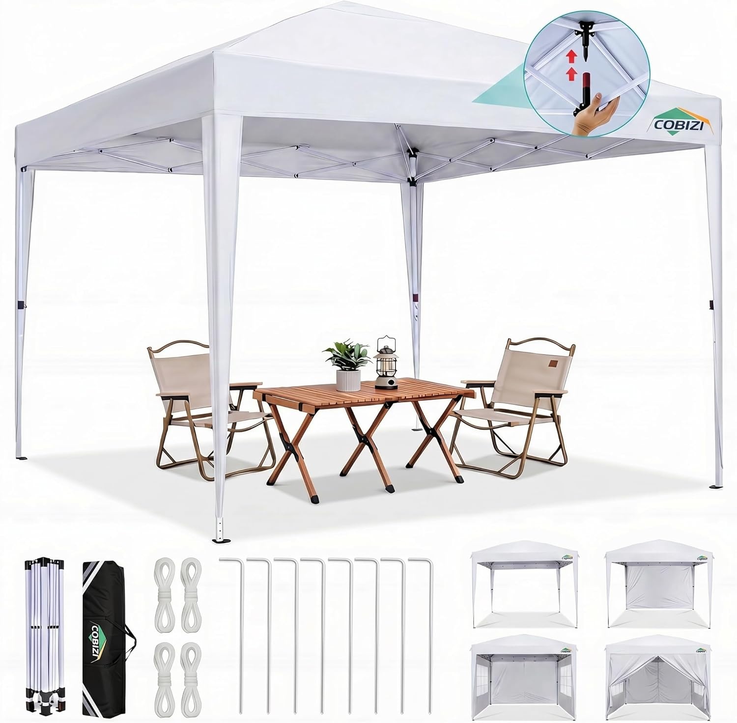 image:imageCOBIZI 10x20 FT Pop up Canopy Tent with Sidewalls Party Tents for Parties Carpas para Fiestas Easy Set Large Outdoor Popup Patio Gazebo for BackyardWeddingsVendorCommercial EventWhite UpgradeWHITE