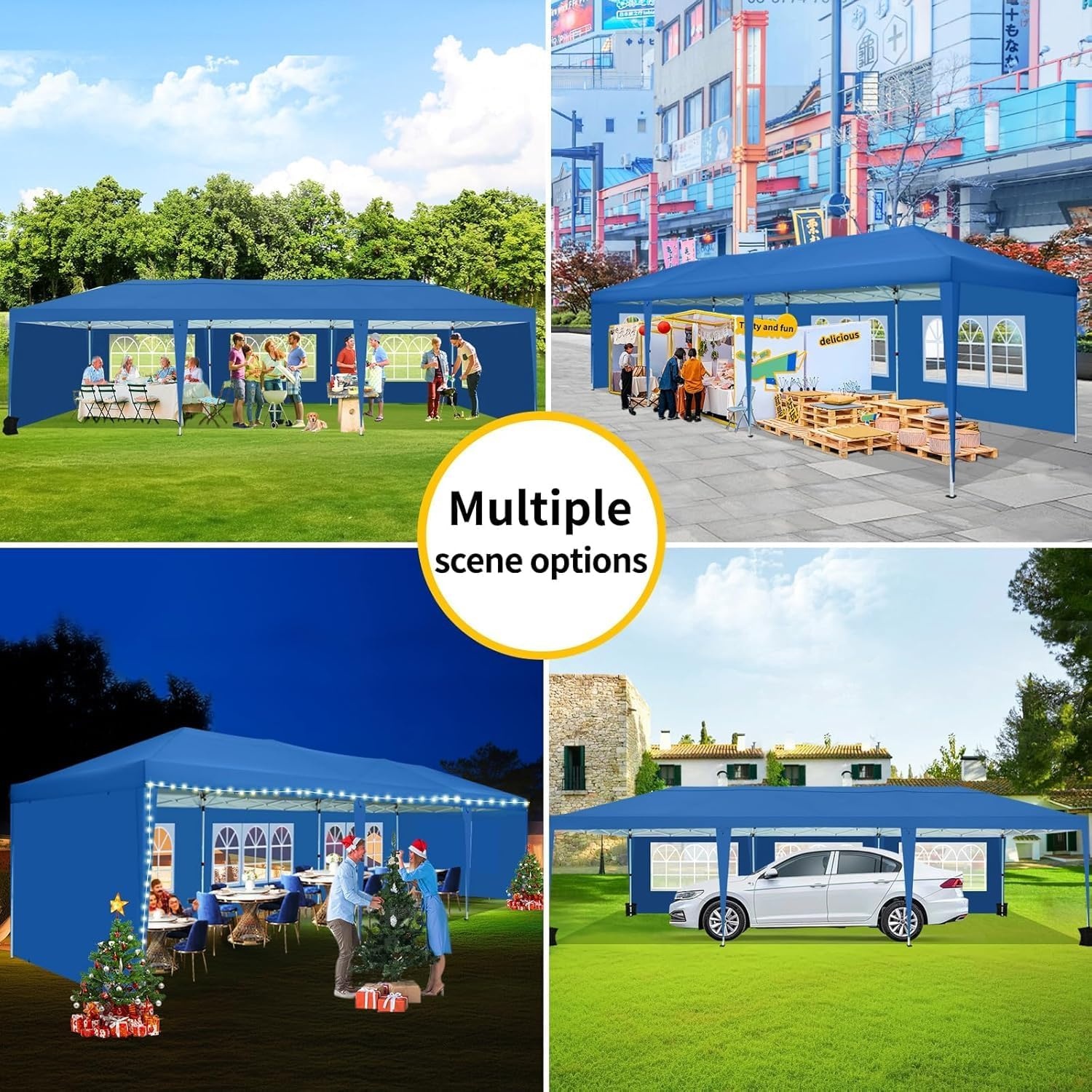 image:imageCOBIZI 10x20 FT Pop up Canopy Tent with Sidewalls Party Tents for Parties Carpas para Fiestas Easy Set Large Outdoor Popup Patio Gazebo for BackyardWeddingsVendorCommercial EventWhite UpgradeBlue