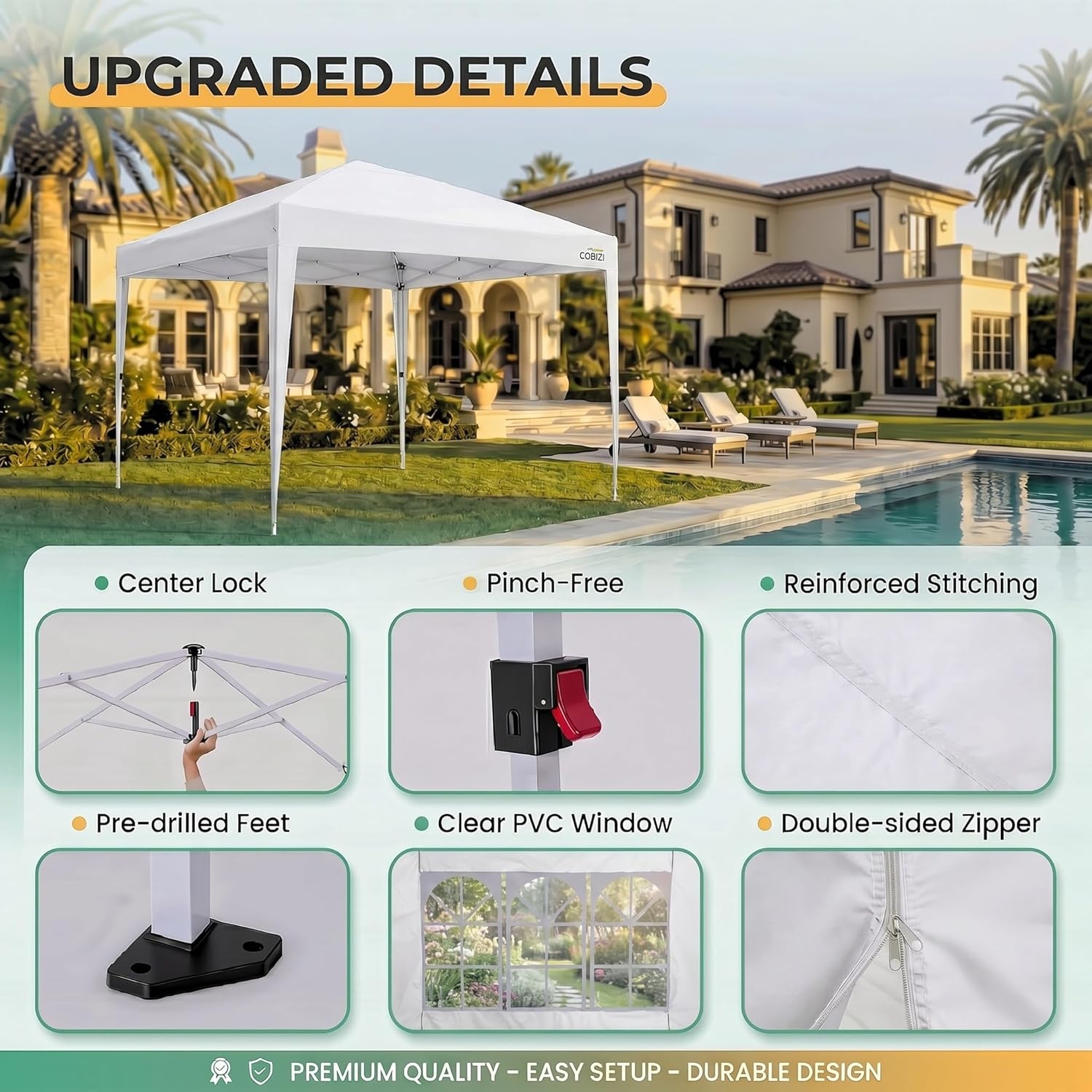 image:imageCOBIZI 10x20 FT Pop up Canopy Tent with Sidewalls Party Tents for Parties Carpas para Fiestas Easy Set Large Outdoor Popup Patio Gazebo for BackyardWeddingsVendorCommercial EventWhite UpgradeWHITE