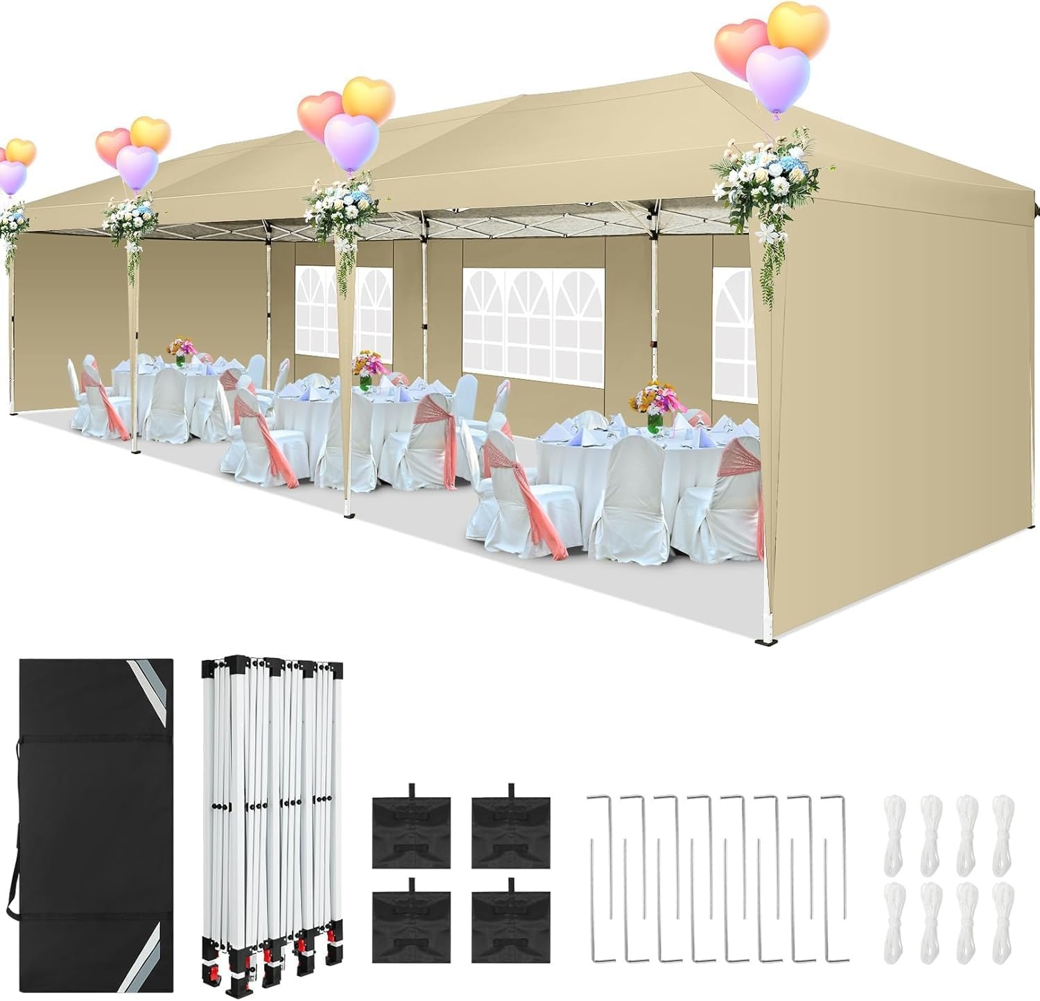 image:imageCOBIZI 10x20 FT Pop up Canopy Tent with Sidewalls Party Tents for Parties Carpas para Fiestas Easy Set Large Outdoor Popup Patio Gazebo for BackyardWeddingsVendorCommercial EventWhite UpgradeKhaki