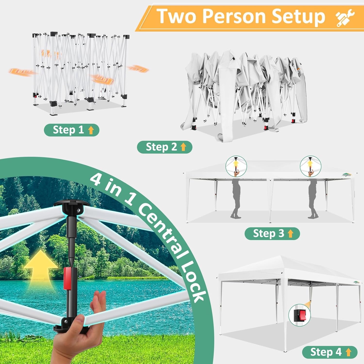 image:imageCOBIZI 10x20 FT Pop up Canopy Tent with Sidewalls Party Tents for Parties Carpas para Fiestas Easy Set Large Outdoor Popup Patio Gazebo for BackyardWeddingsVendorCommercial EventWhite UpgradeWHITE
