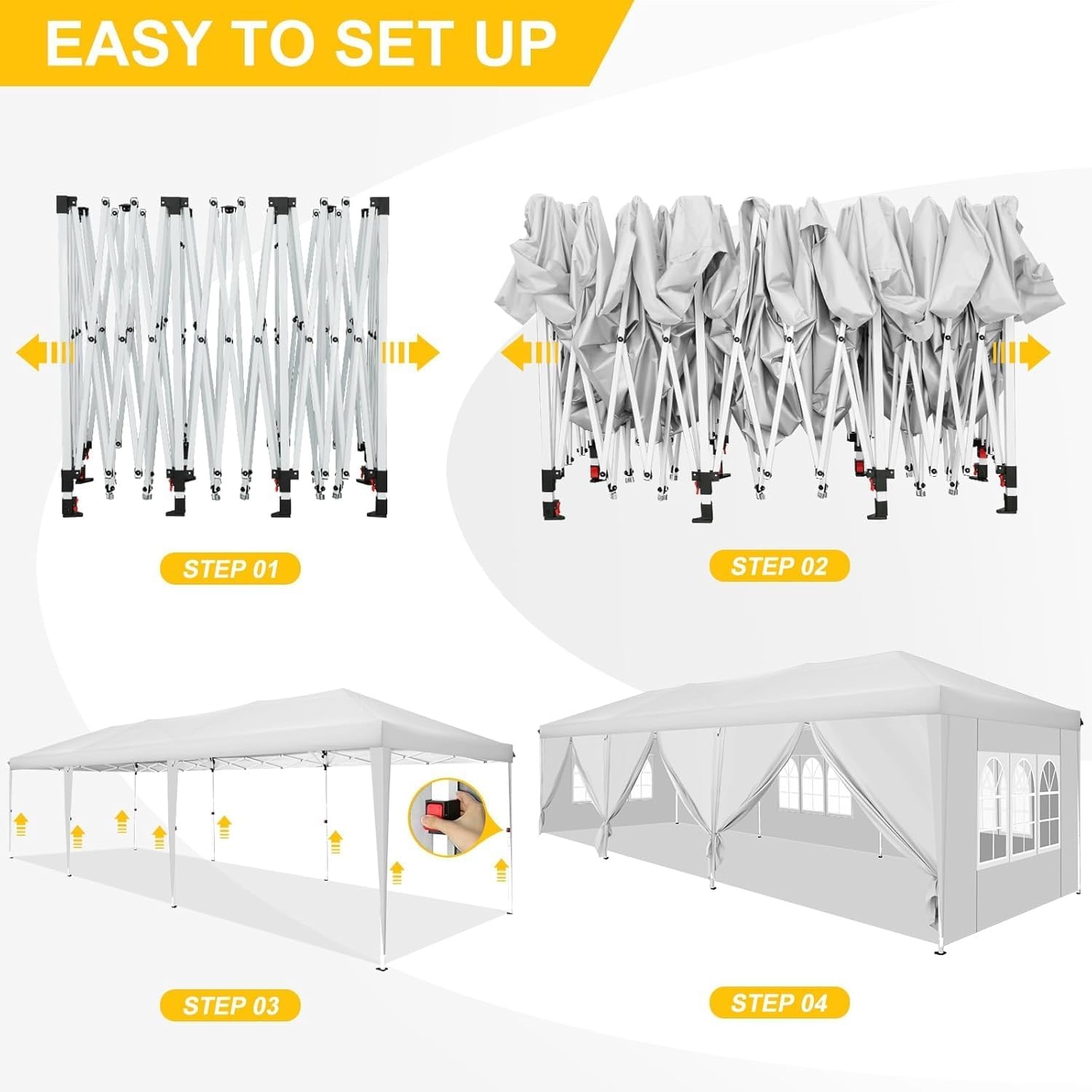 image:imageCOBIZI 10x20 FT Pop up Canopy Tent with Sidewalls Party Tents for Parties Carpas para Fiestas Easy Set Large Outdoor Popup Patio Gazebo for BackyardWeddingsVendorCommercial EventWhite UpgradeWHITE