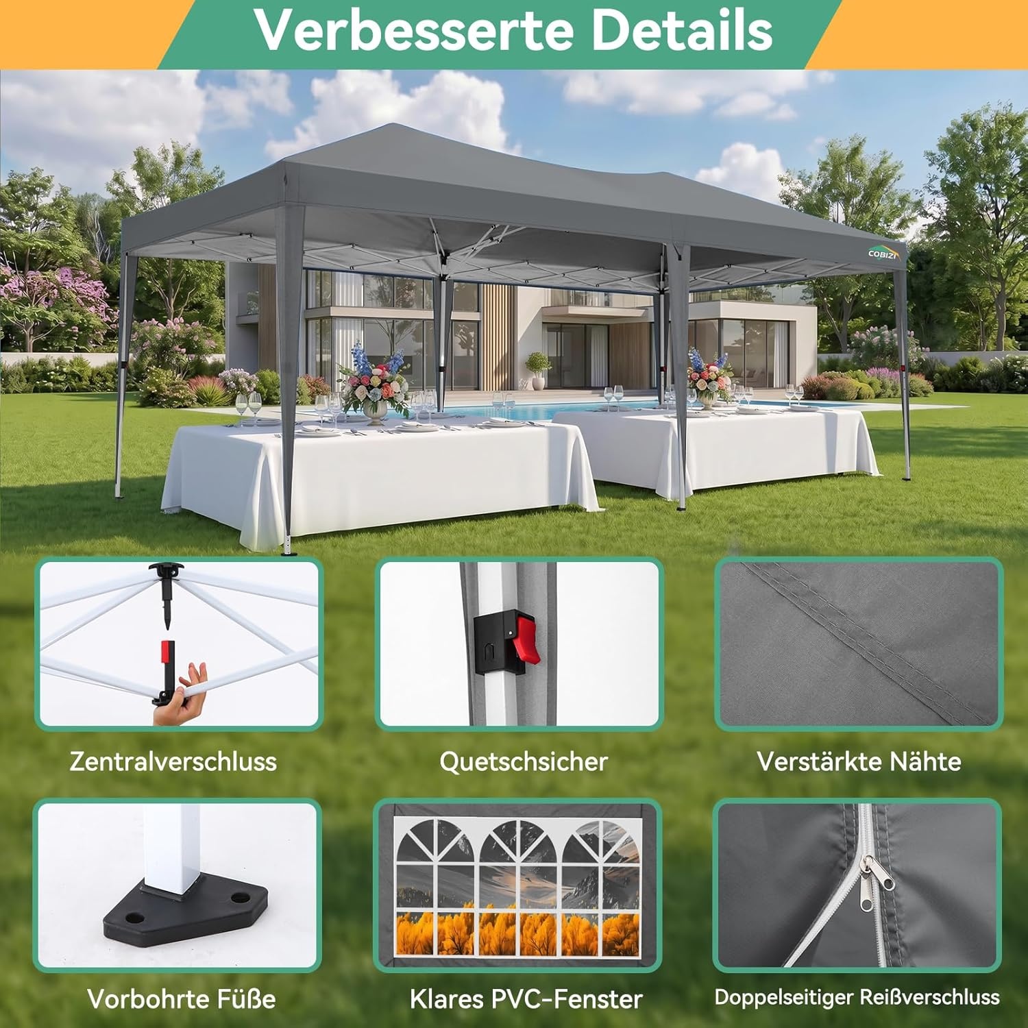 image:imageCOBIZI 10x20 FT Pop up Canopy Tent with Sidewalls Party Tents for Parties Carpas para Fiestas Easy Set Large Outdoor Popup Patio Gazebo for BackyardWeddingsVendorCommercial EventWhite UpgradeGray