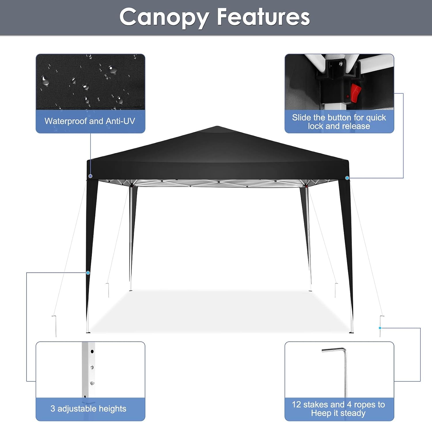 image:imageCOBIZI 10x20 FT Pop up Canopy Tent with Sidewalls Party Tents for Parties Carpas para Fiestas Easy Set Large Outdoor Popup Patio Gazebo for BackyardWeddingsVendorCommercial EventWhite UpgradeBlack